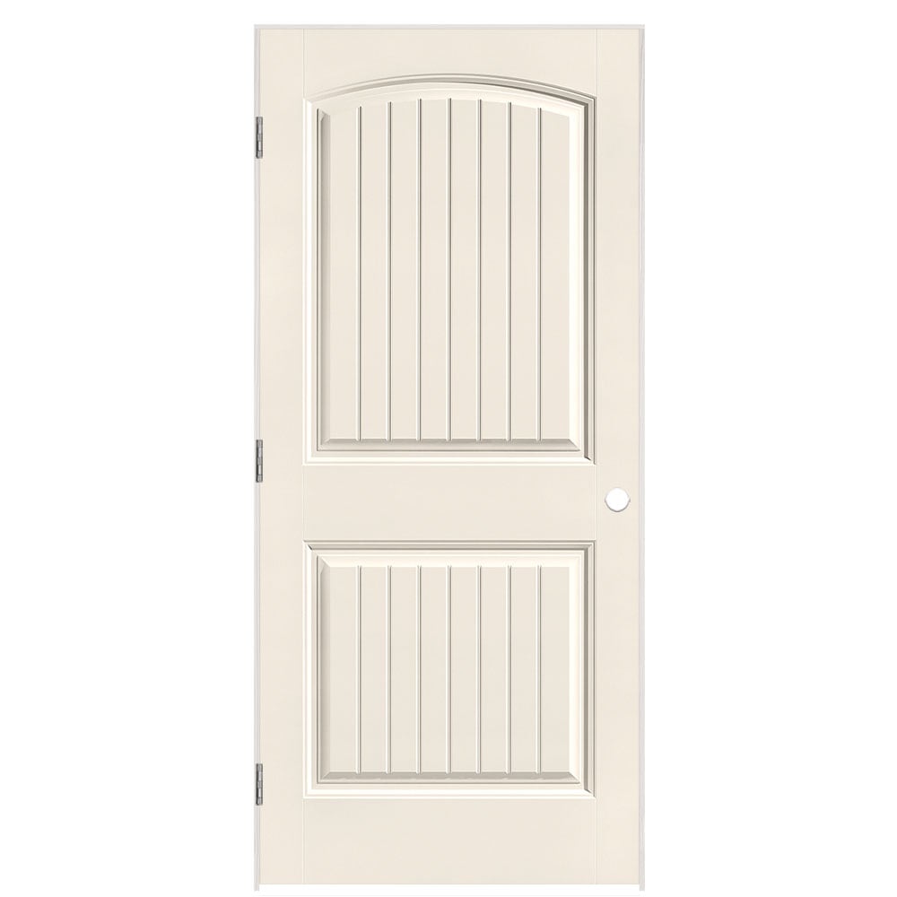 Masonite 1443744 36-in x 80-in Moonglow Solid core 2-panel round top plank Right hand Smooth Prefinished Molded composite Flat Jamb Single Prehung Interior Door