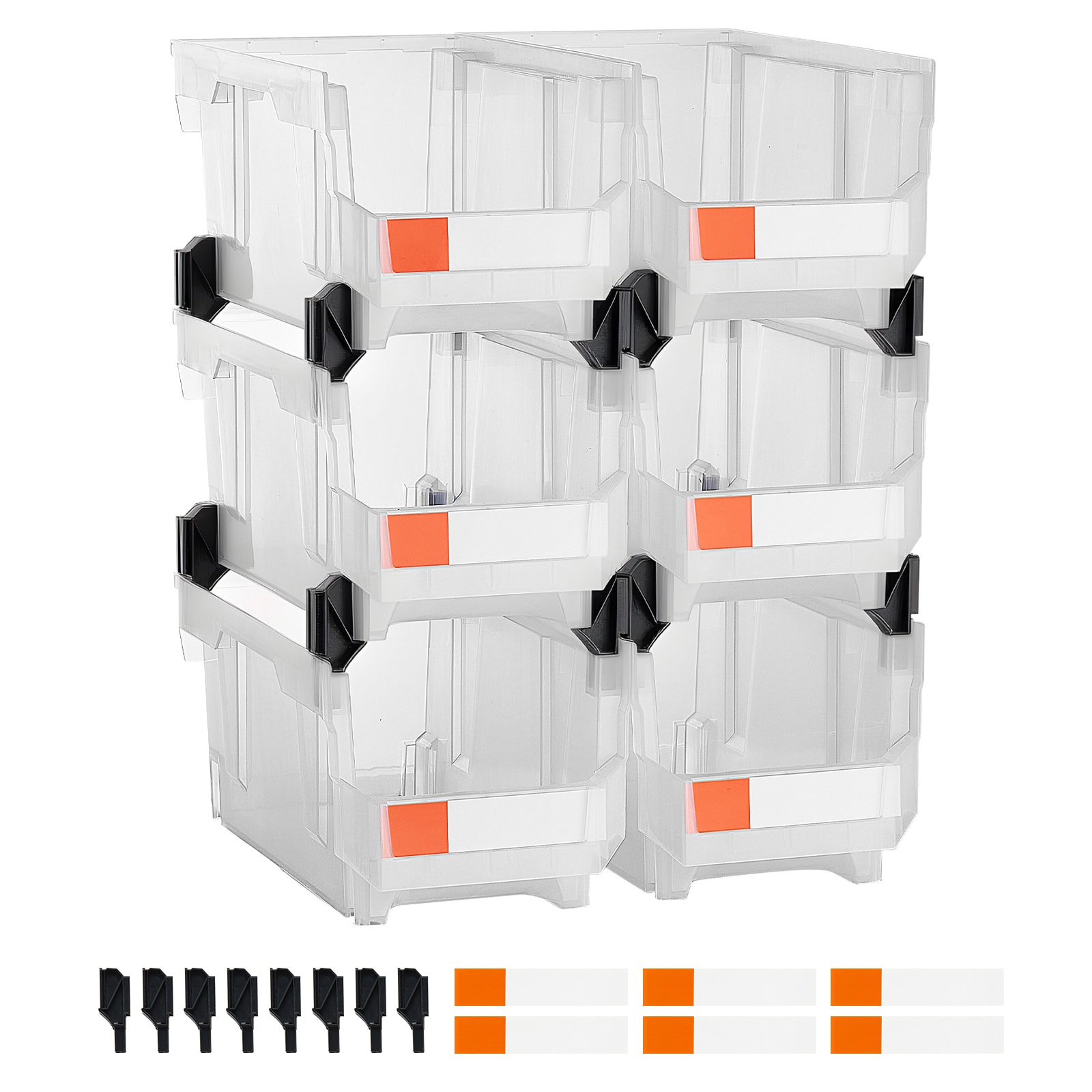 Mecale 6-Pack Plastic Stackable Storage Bin 14.8 x 8.5 x 7.1 in 14 L Open-Front Bins Clear