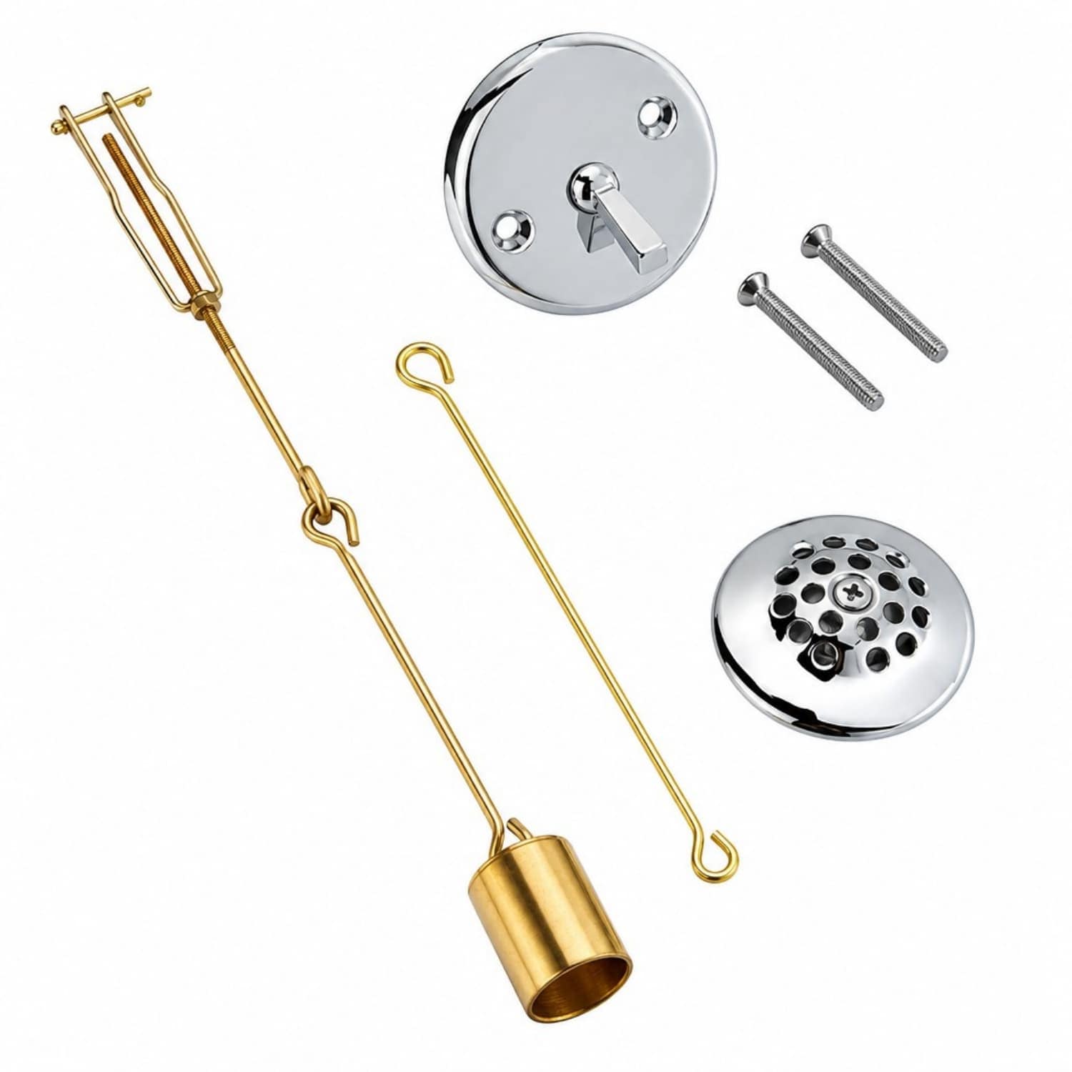 OGETFUUR Chrome Brass Strainer Cover Tub Drain Linkage Assembly with Trip Lever