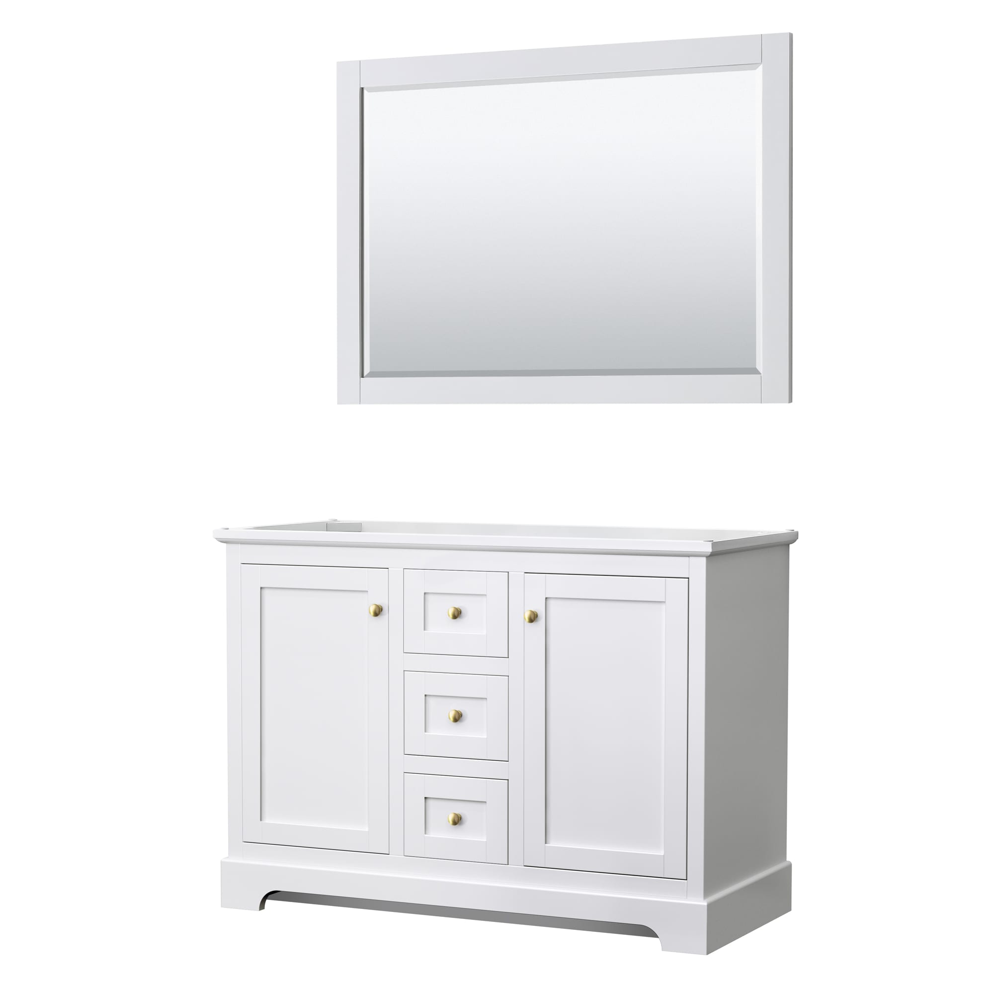 Wyndham Collection WCV232348DWGCXSXXM46 Avery 48-in White with Brushed Gold Trim Bathroom Vanity Base Cabinet without Top (Mirror Included)