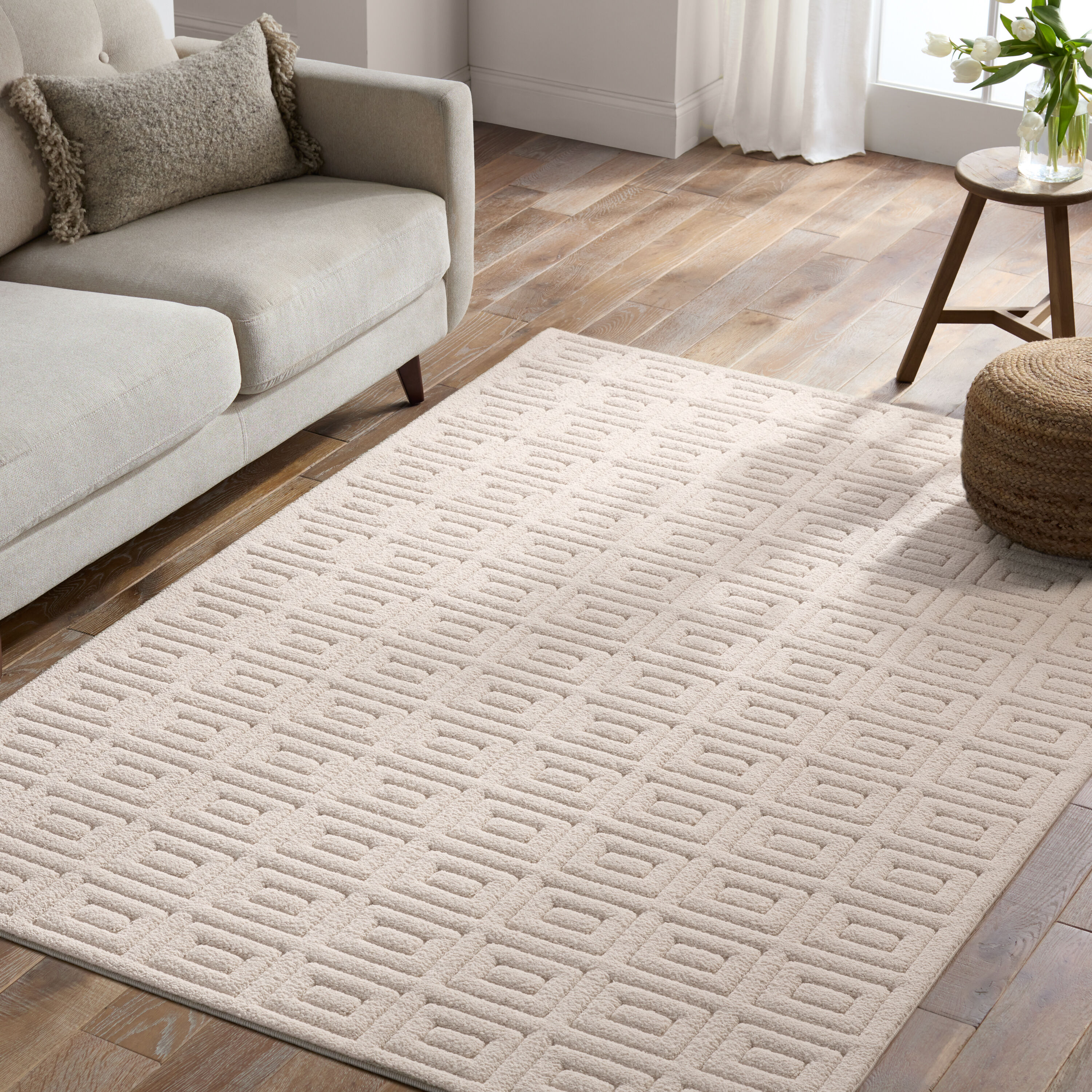 Jaipur Living BRG159374 Petros 5 x 8 (ft) Loomed Polyester Cream Rectangular Indoor Geometric Global Area rug