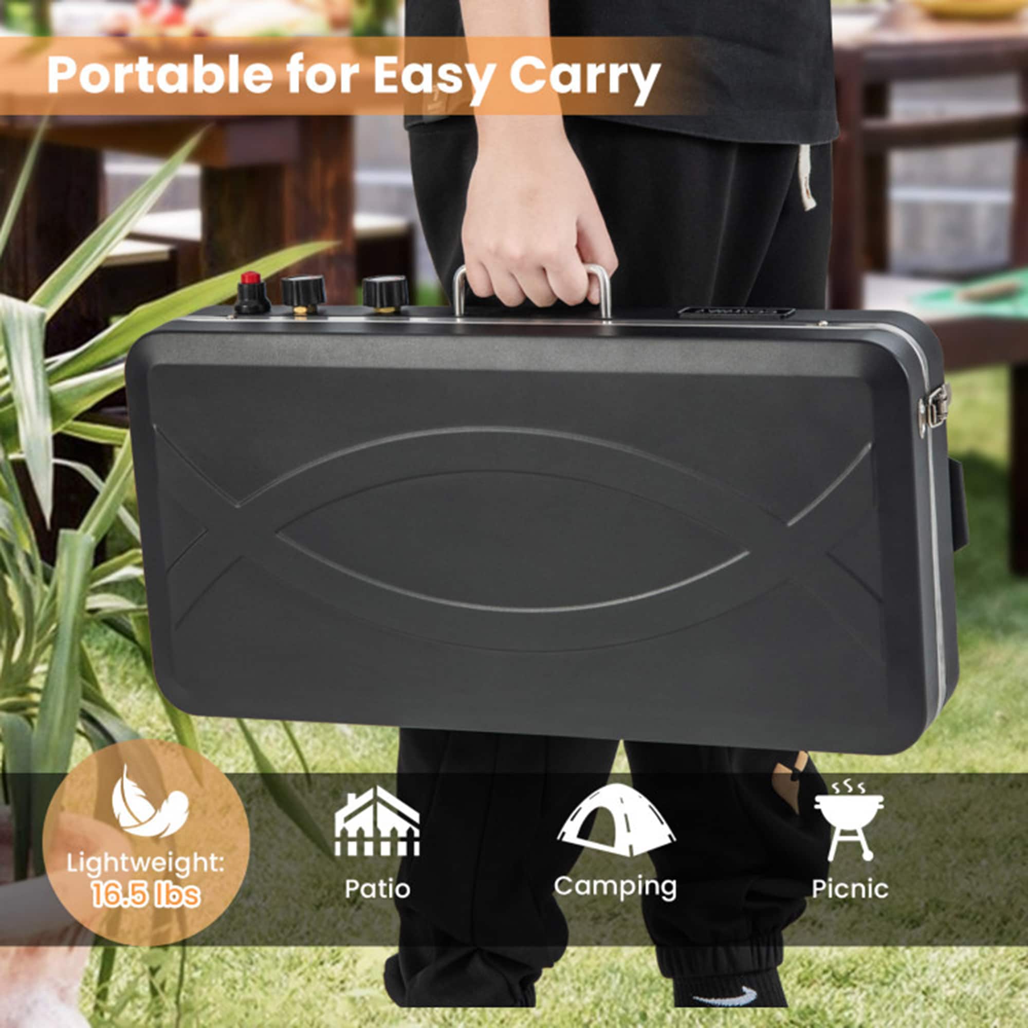 Black Portable Propane Gas Grill with Detachable Legs