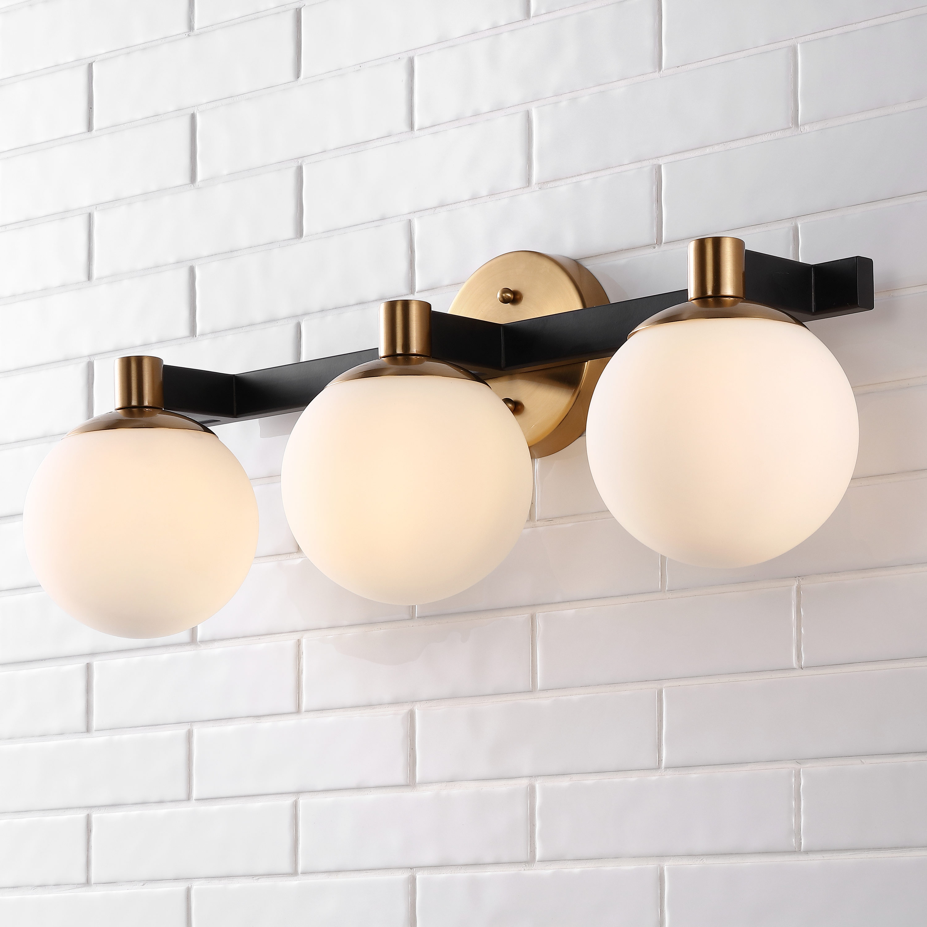 JONATHAN Y Modernist Globe Metal/Frosted Glass Glam 24-in 3-Light ...