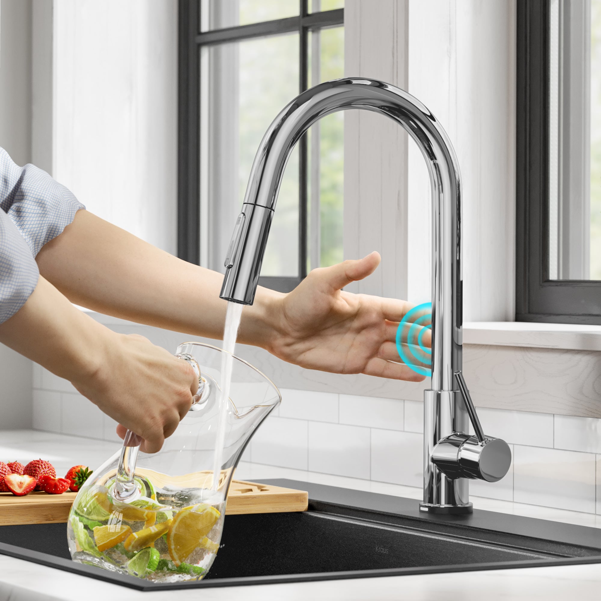 Kraus KTF-3104CH Oletto Chrome Single Handle Deck-mount Touch-on Pull-down Kitchen Faucet with Sprayer