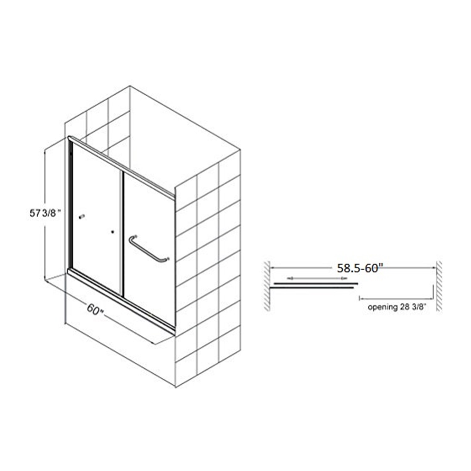 CASAINC Chrome 58-1/2-in to 60-in x 57-in Semi-frameless Sliding Soft ...