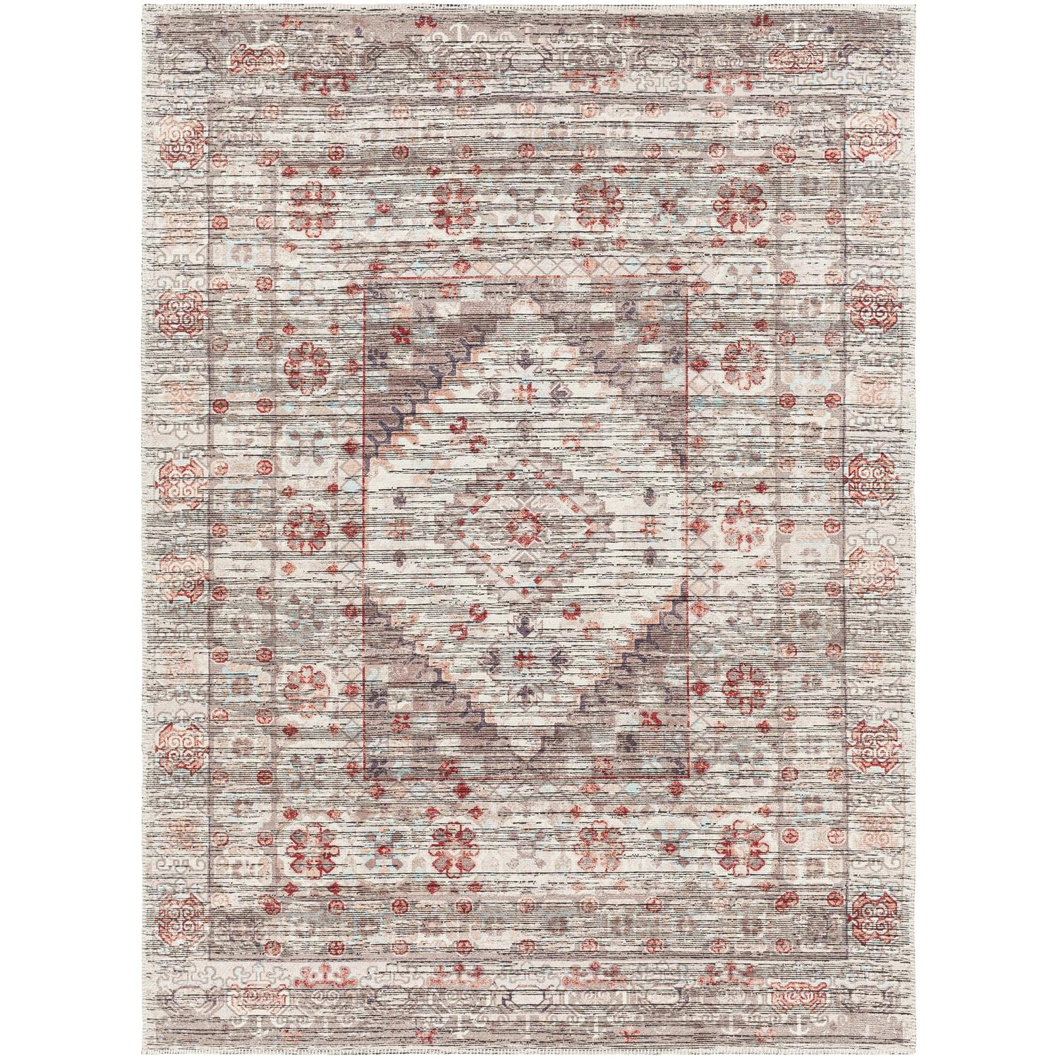 Elegant Medallion Red Chenille 6'3" x 9' Washable Area Rug