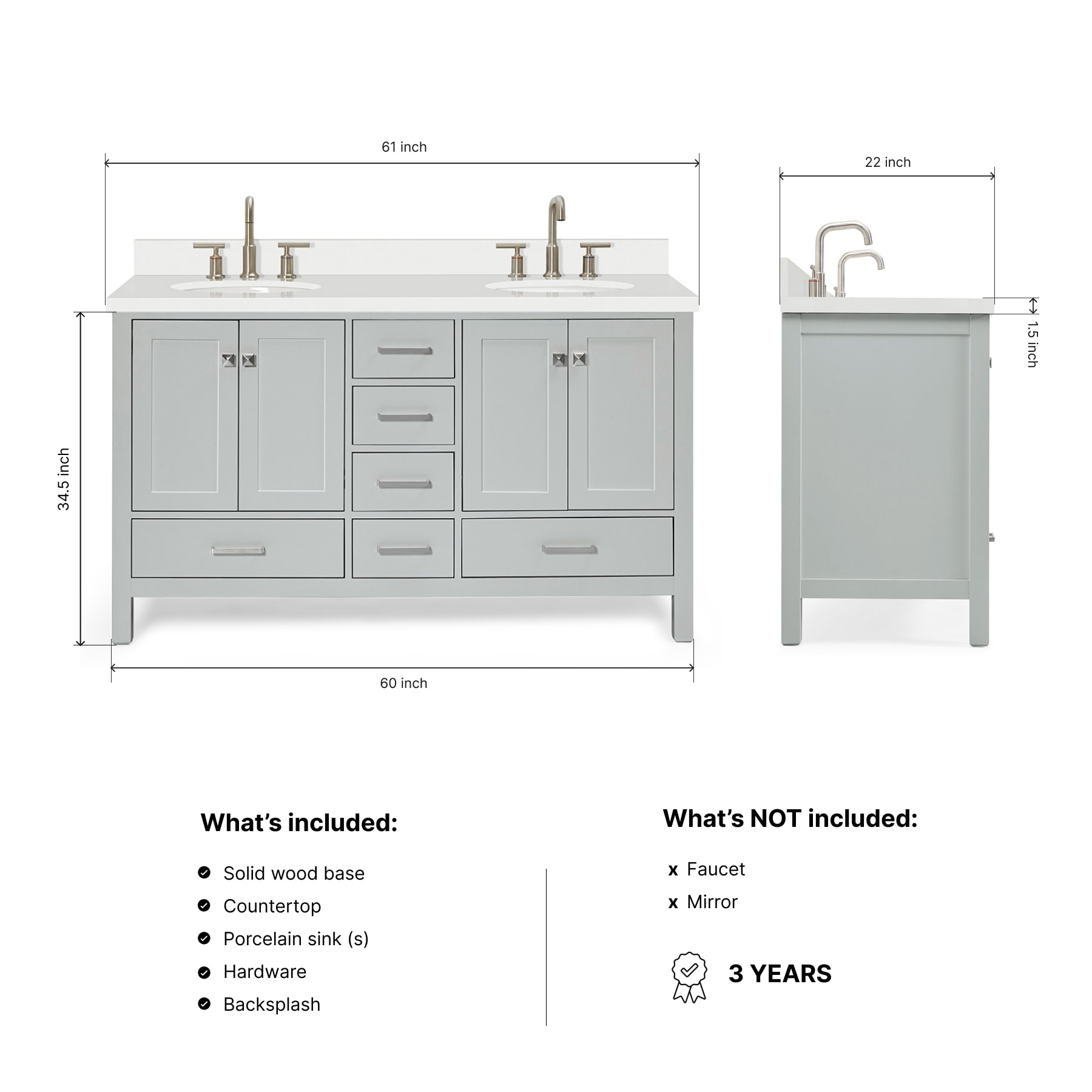 ARIEL A061DWQOVOGRY Bath-Vanity-Combo - View #3