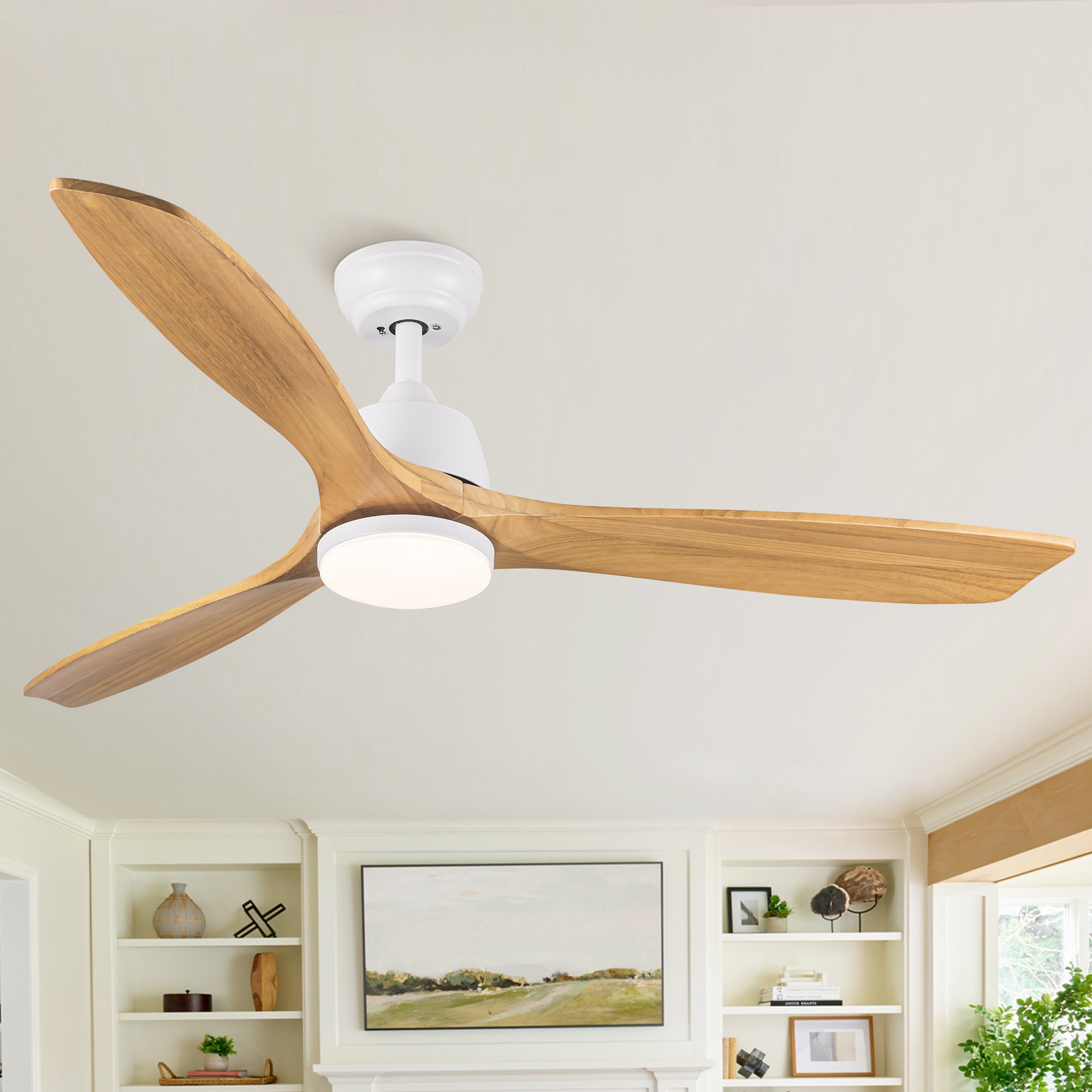 Flynama L-79929 52-in Integrated LED Beige+Yellow with Wood Blades Ceiling Fan With Light - Remote Included ( 3 -Blade )