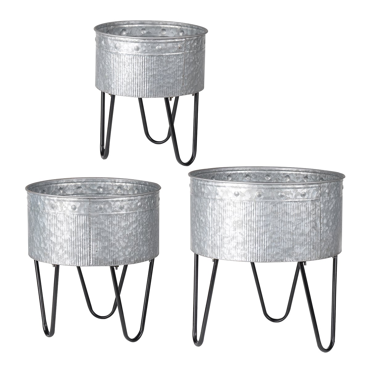 A&B Home D42183 Round 14.6-Inches W Large Gray Metal Contemporary/Modern Indoor/Outdoor Planter with Drainage Holes Stand Included