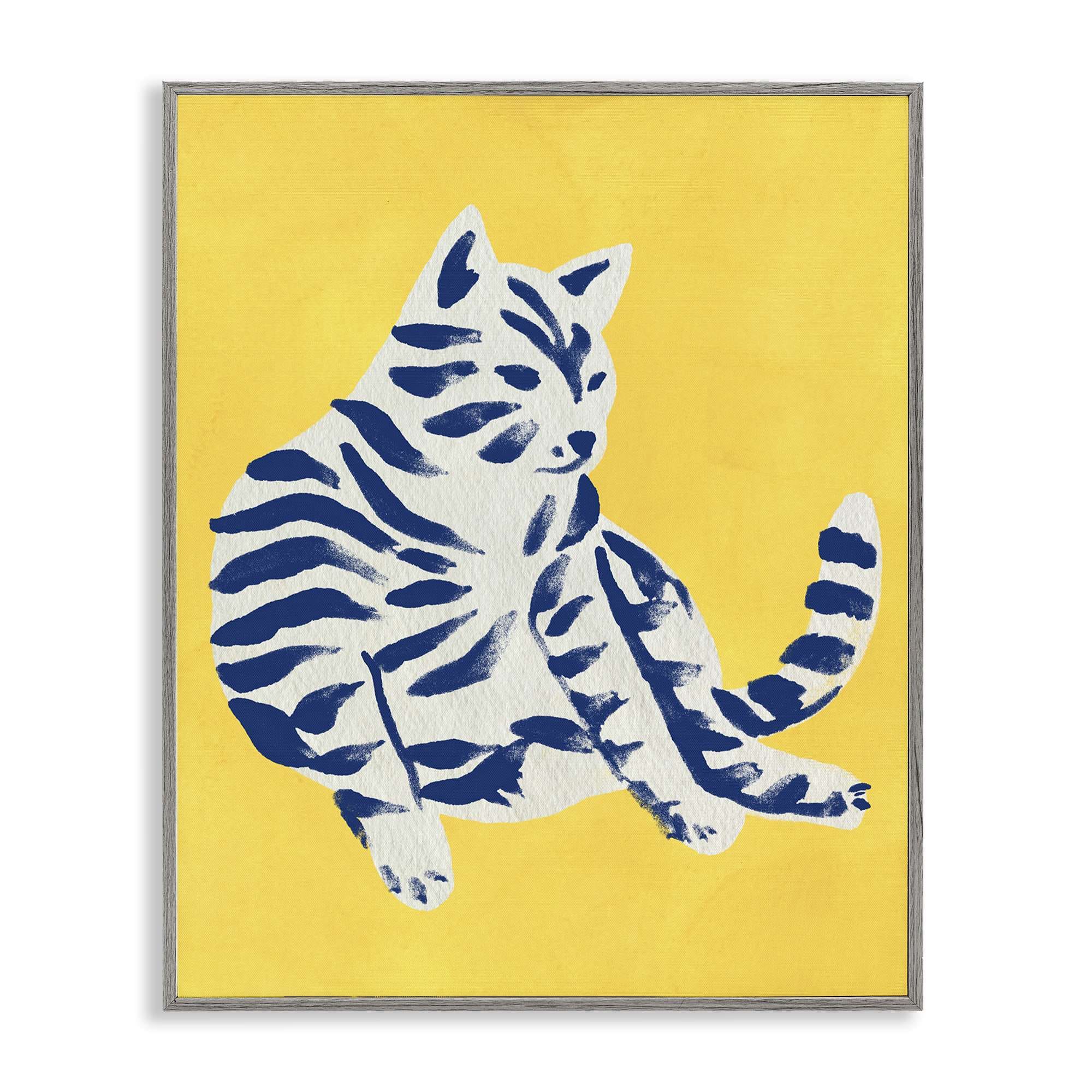 Stupell Industries BS-392-GFF-24X30 Unique Bright Cat on Yellow Gray Framed Giclee Art By June Erica Vess 24 x 30