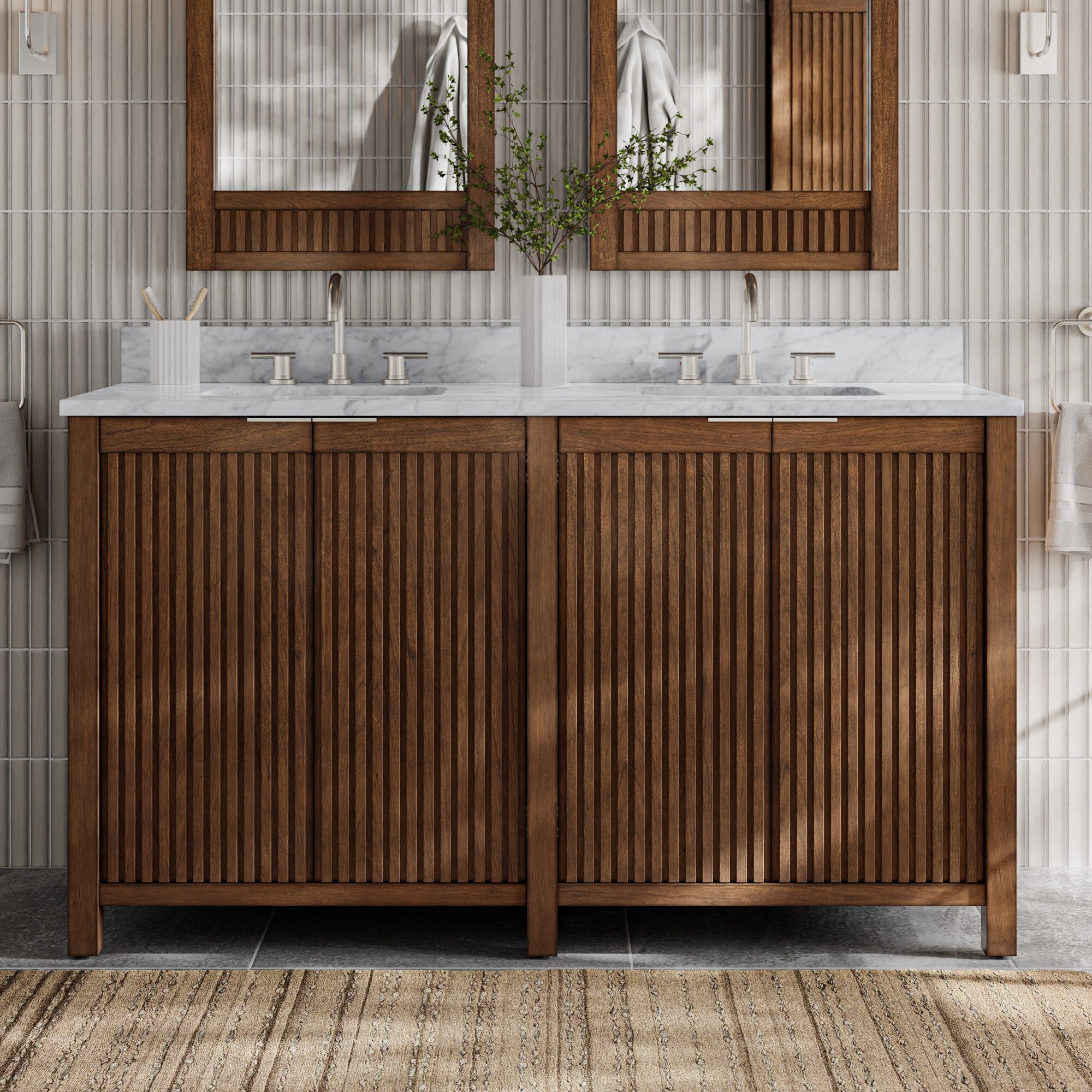 Destin 60in Cherry Dual Sink Bathroom Vanity