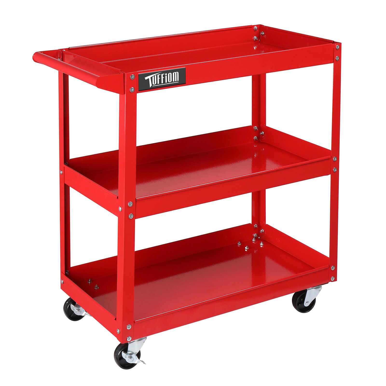 TUFFIOM 3-Tier Rolling Tool Cart with 330 Lbs Capacity for Garage Workshop Warehouse and Repair Shop Red