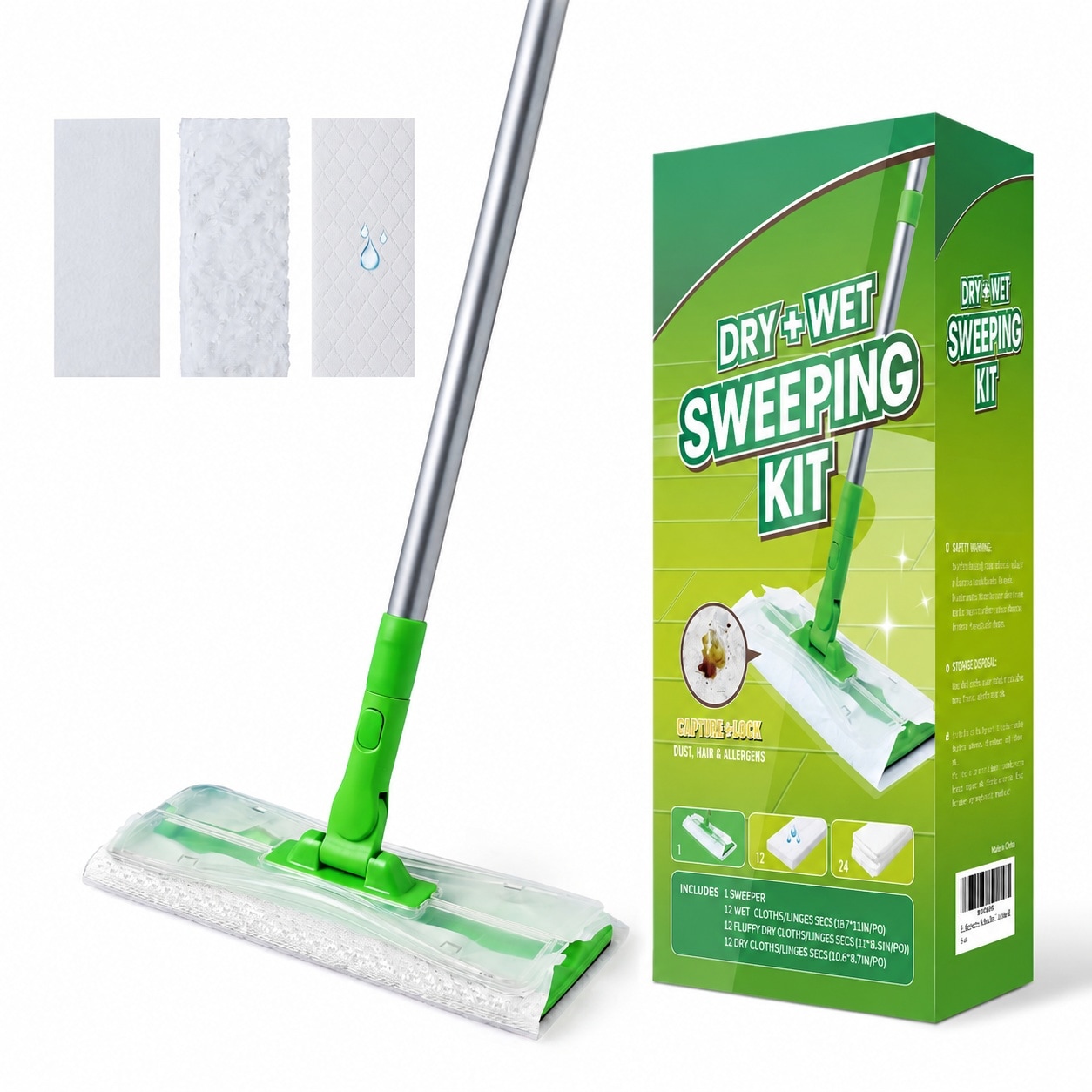 Yichuhaoxi  Sweeper Mop with 36 Refills Lock Tight Design No Lost Pads Universal Refills Multi Surface Sweeping Starter Kit for Pet Hair Dust