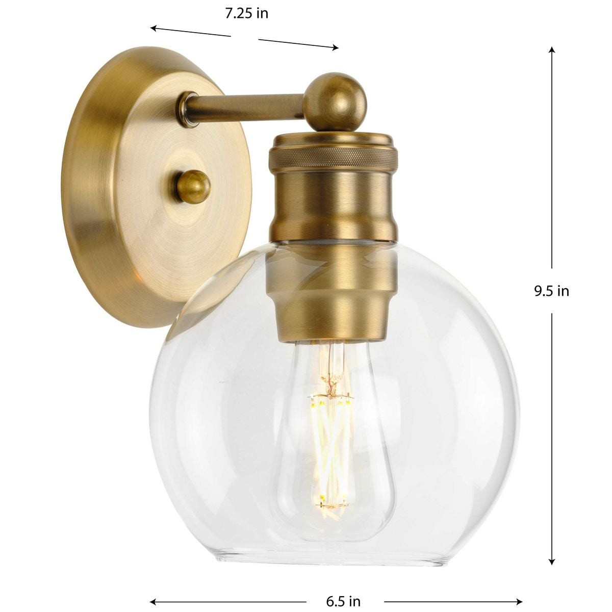 Hansford Vintage Brass Clear Globe Glass Bath Vanity Light