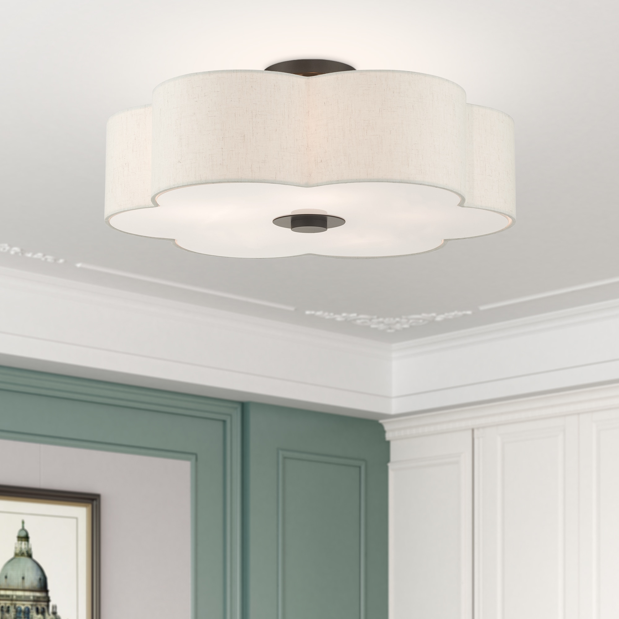 Solstice English Bronze 5-Light Semi-Flush Mount with Oatmeal Shade