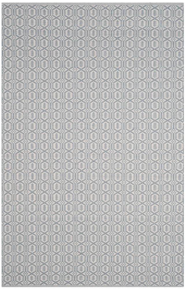 Ivory and Blue Handwoven Wool Cotton Area Rug, 6' x 9'