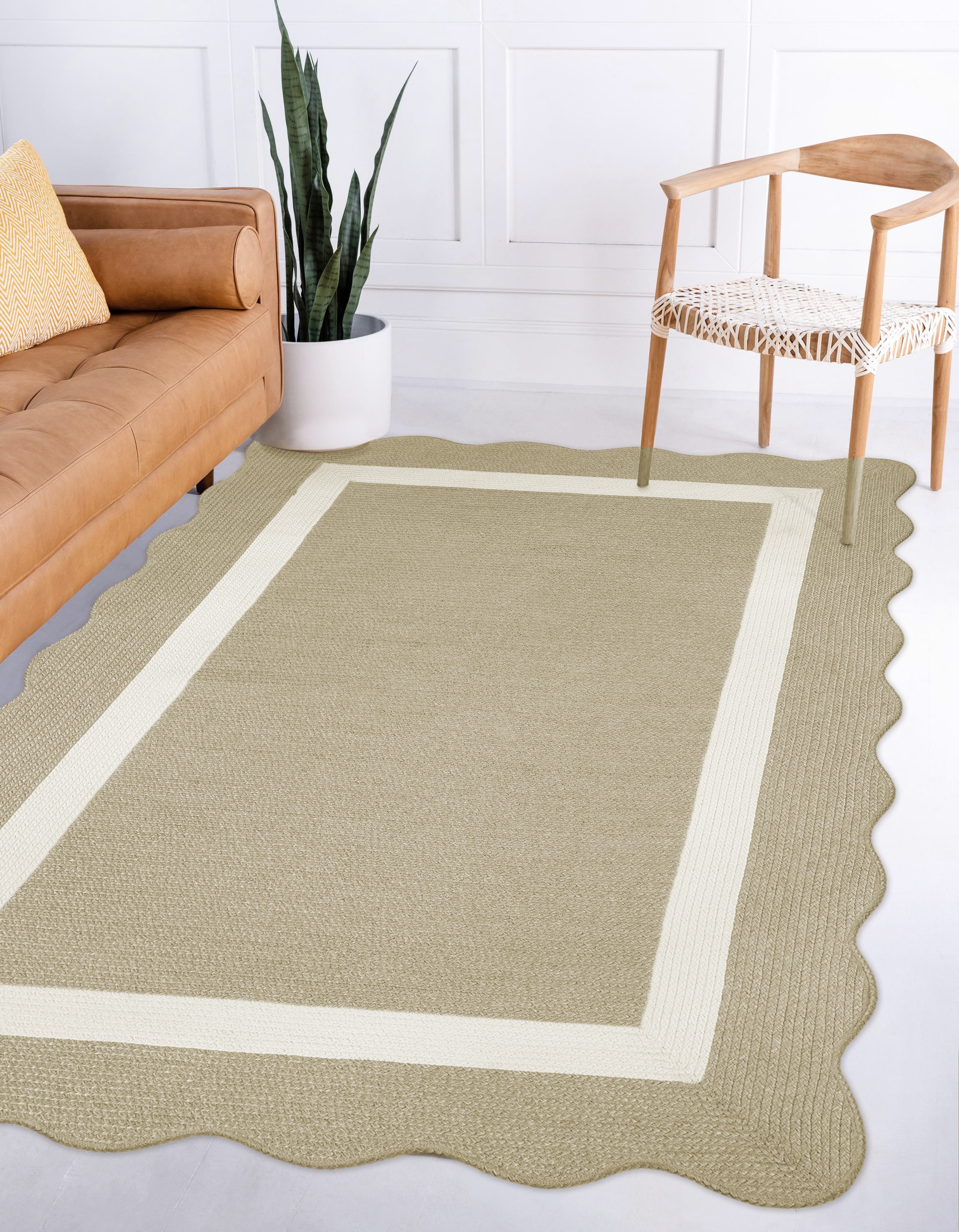 allen + roth 33174 Wavy Wheat 9 x 12 (ft) Braided Polypropylene Natural Ivory Rectangular Indoor Border Area rug
