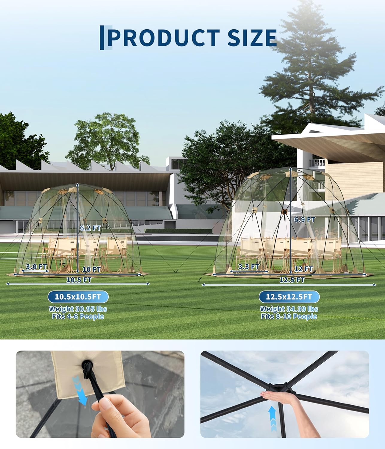 GAOMON 10 x 10 FT Pop Up Bubble Tent - Transparent Dome Shelter for 4 ...