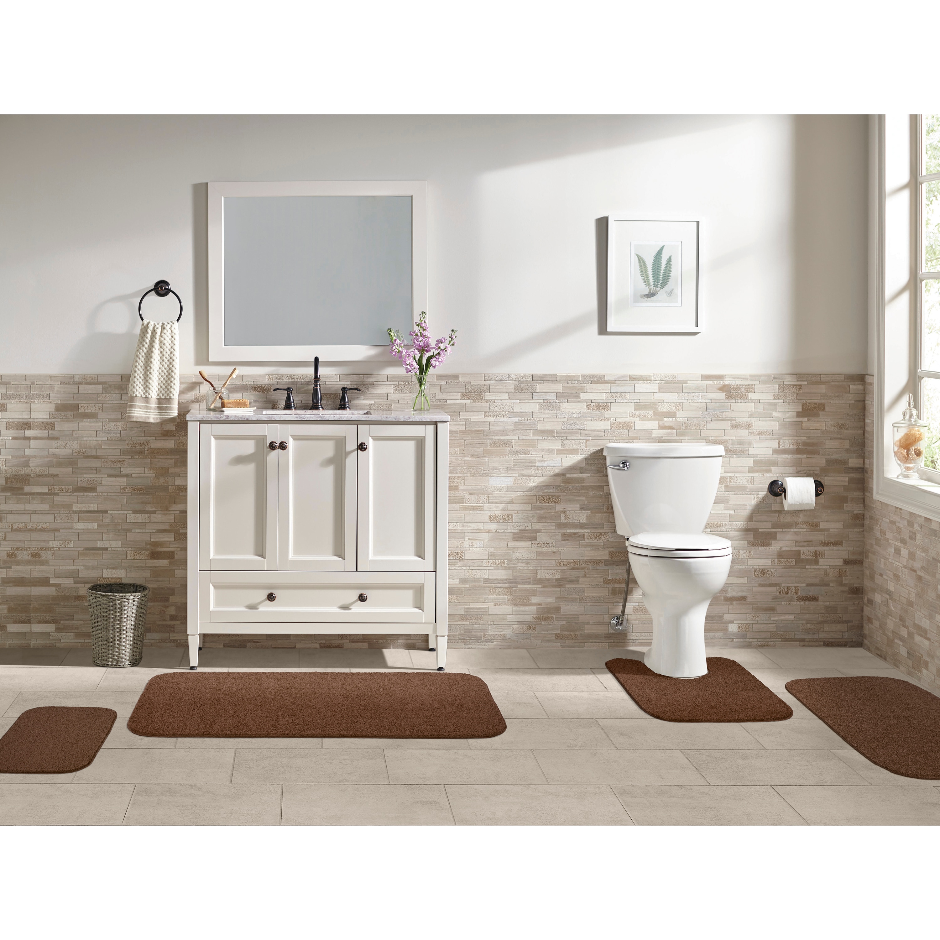Garland Rug BA360W4P23600 Gramercy 60-in x 22-in Cinnamon Polypropylene Bath mat set