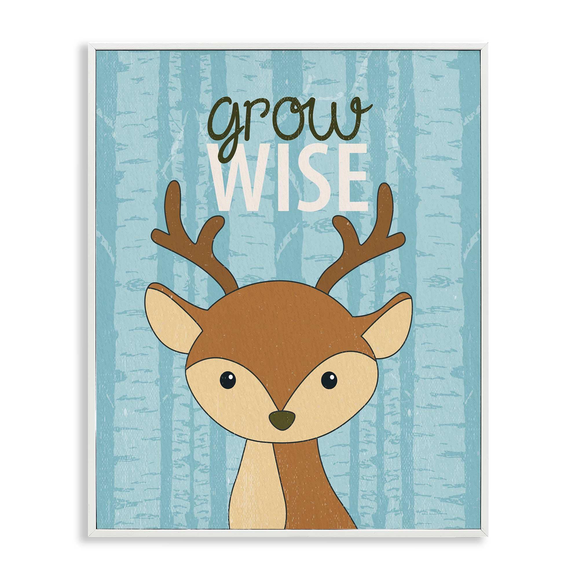 Stupell Industries BS-034-WFR-16X20 Grow Wise with Deer White Framed Giclee Art By Kim Allen 16 x 20