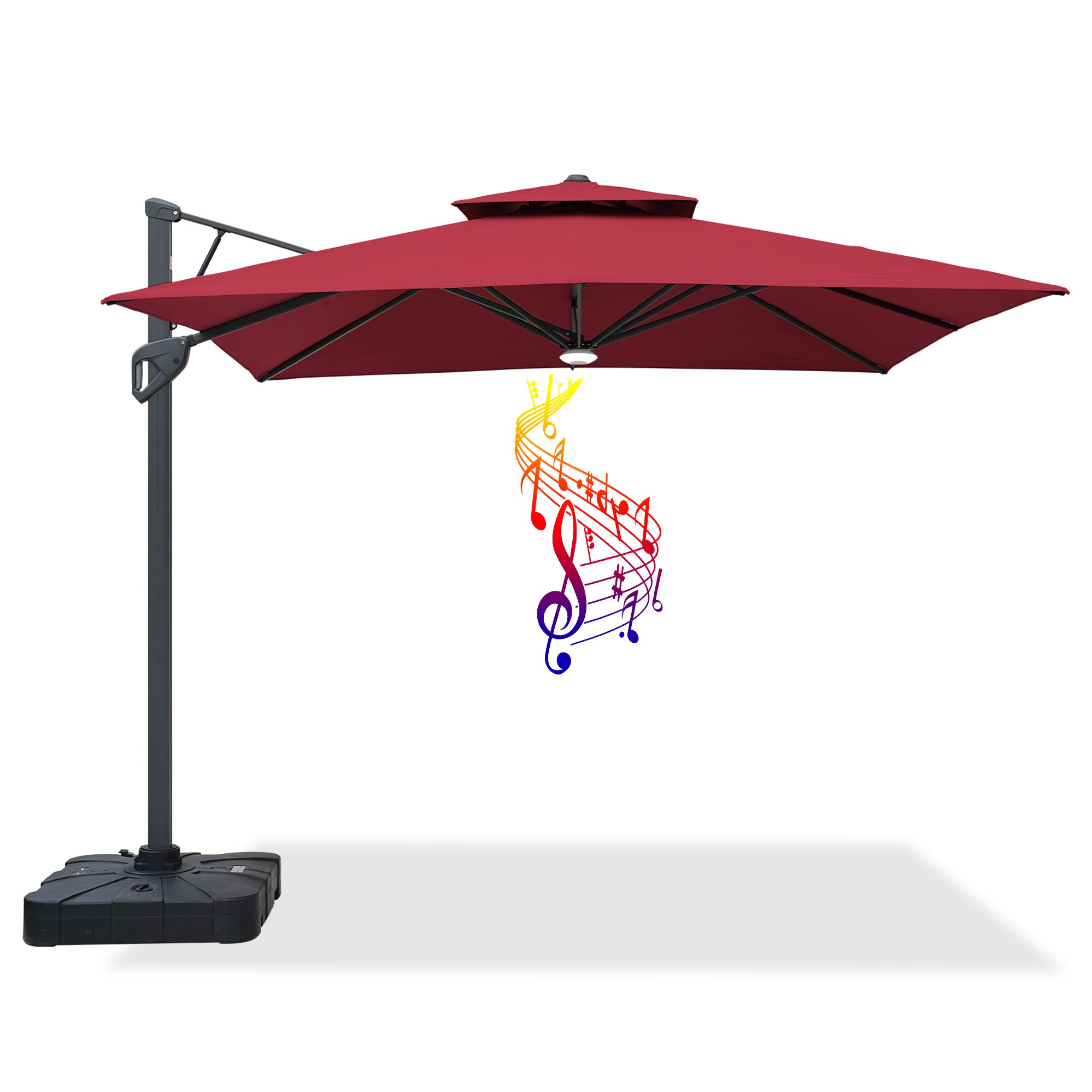 Mondawe MO-WG01RDLED-B 10-ft Aluminum Red No-tilt Cantilever Patio Umbrella with Lights with Base
