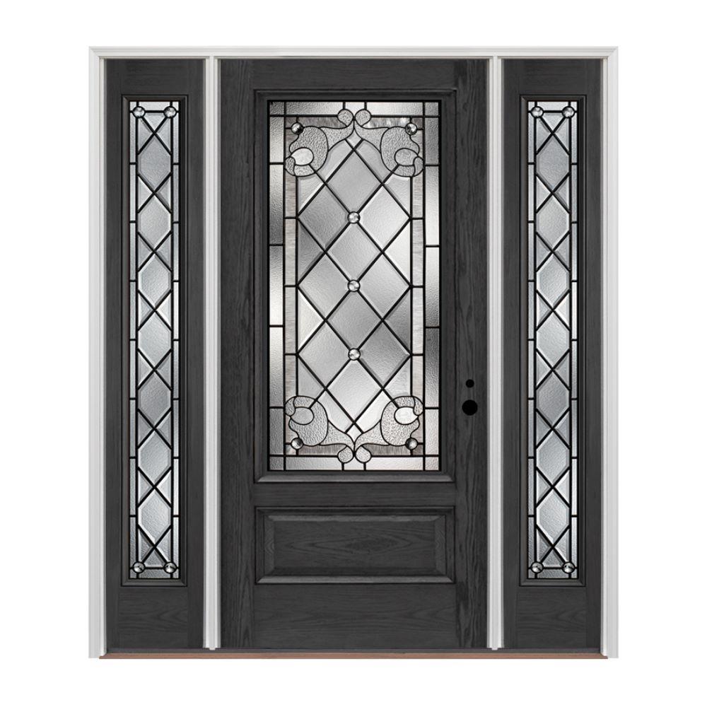 Pella 3 4 Lite Decorative Glass Left Hand Inswing Prestained Charcoal Exterior Charcoal Interior Stained Fiberglass Prehung Entry Door With Sidelights With Insulating Core Common 60 In X 80 In Actual 64 5 In X 81 75 In In The