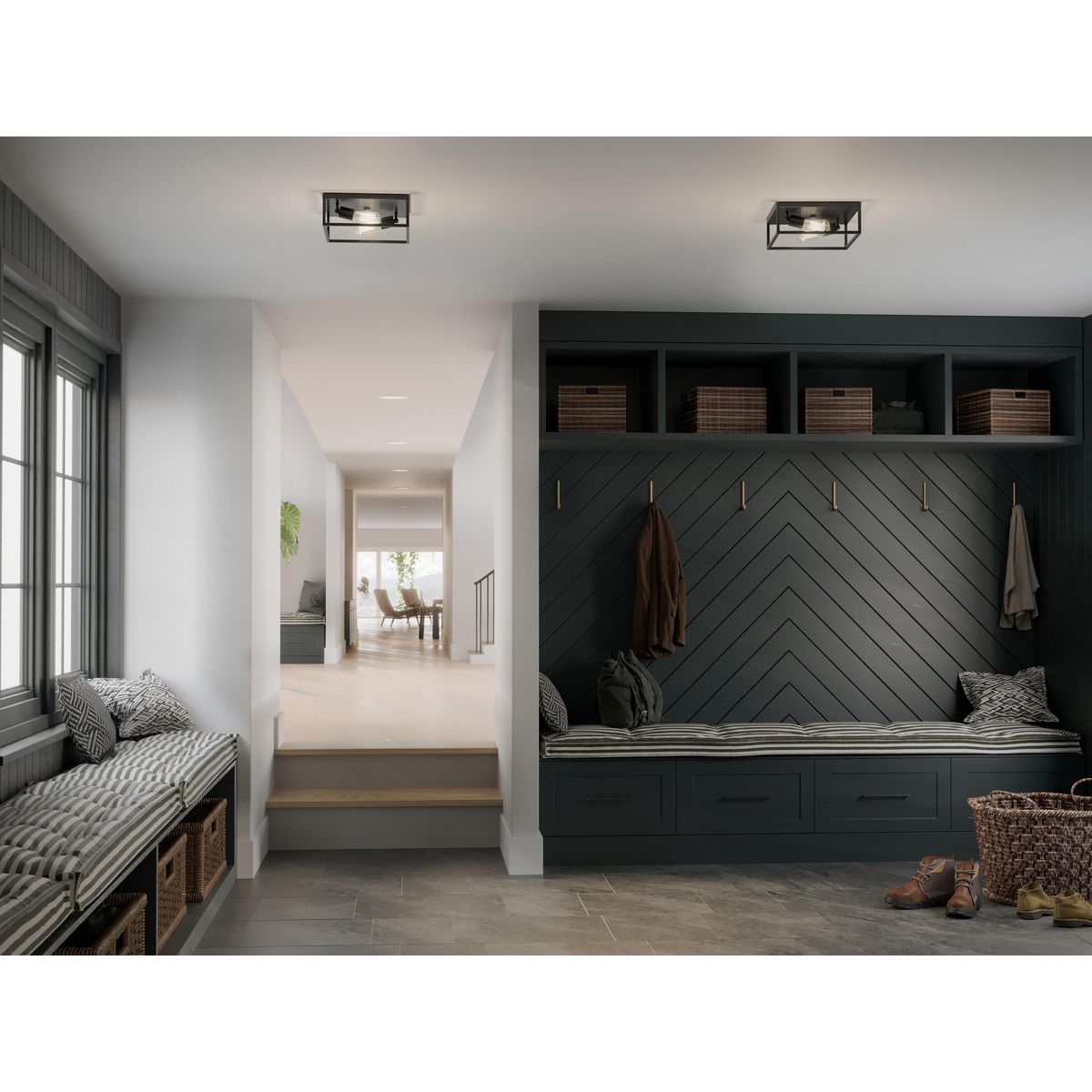 Matte Black 2-Light Modern Flush Mount Ceiling Fixture