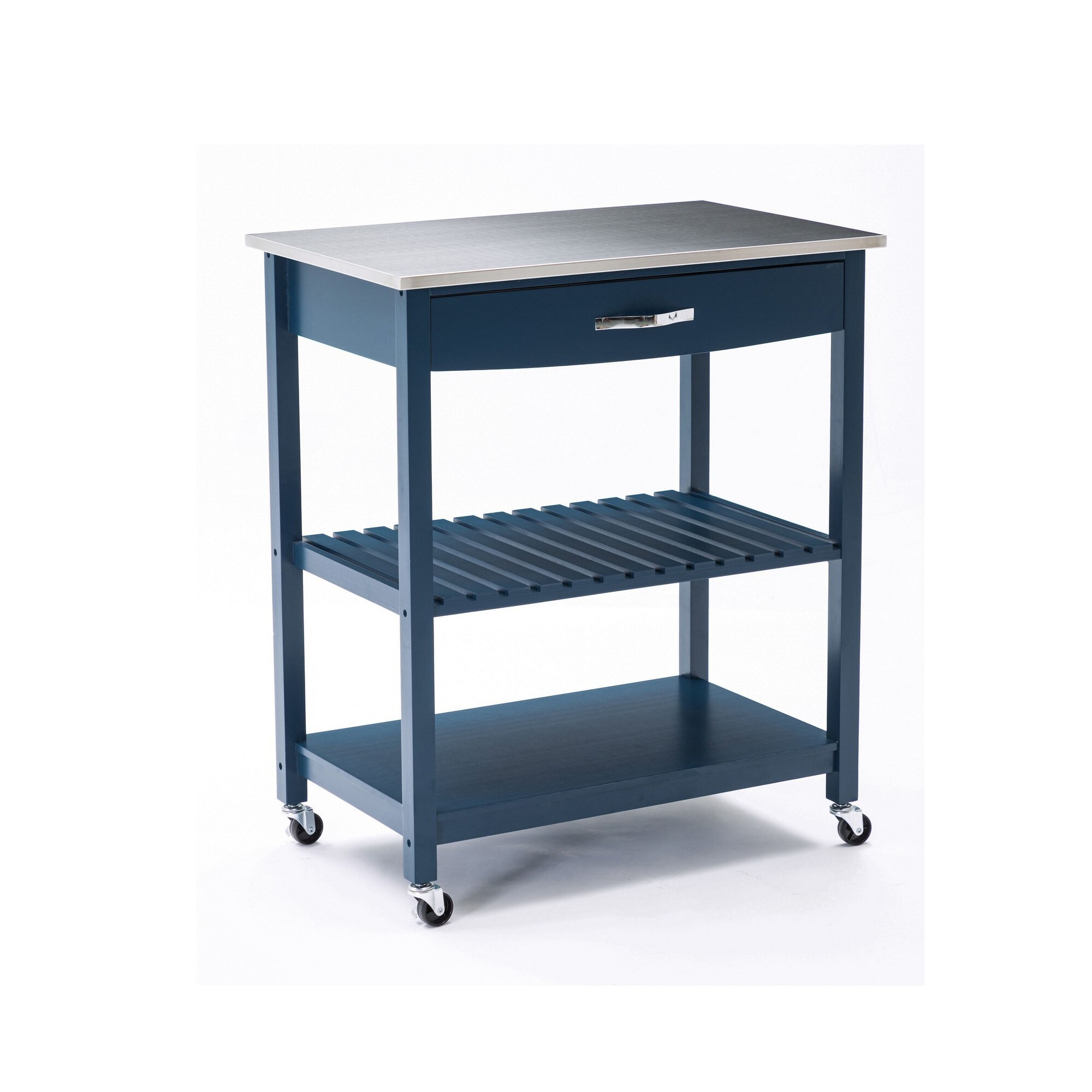Benzara BM241903 Blue Mdf Base with Mdf Wood Top Kitchen Cart (30.5-in x 19-in x 35.75-in)