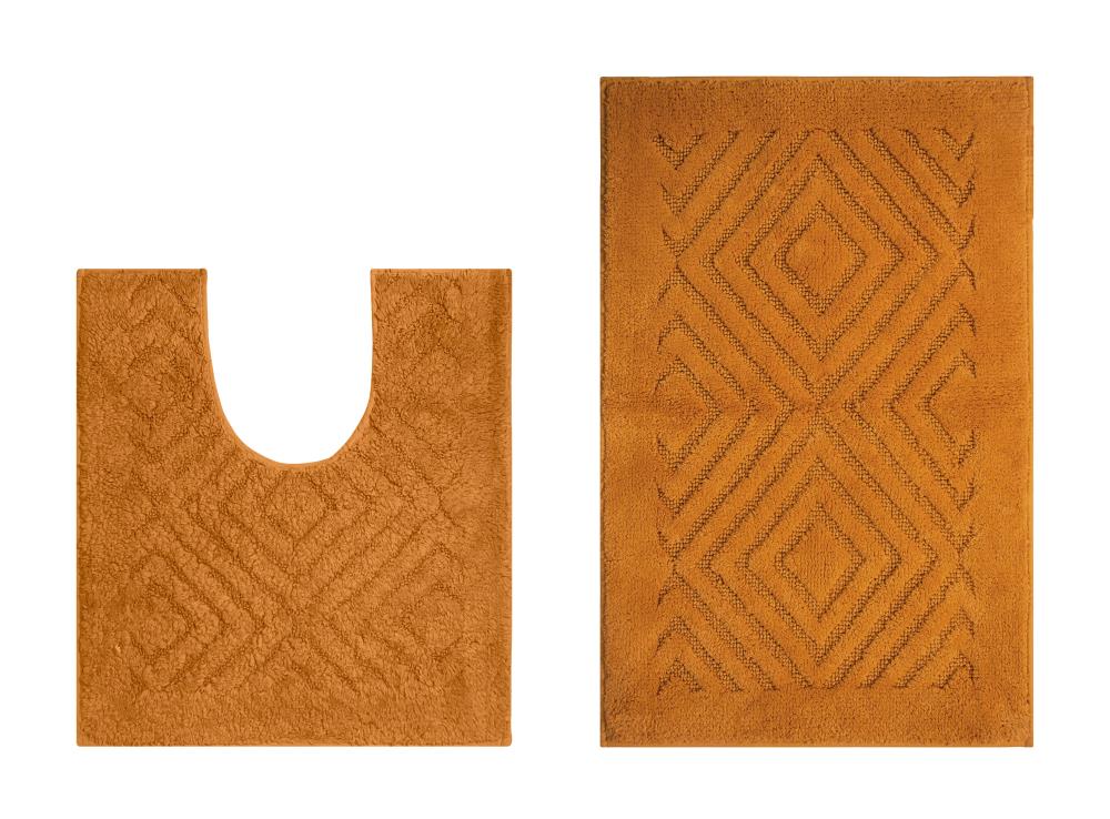 Orange Diamond Pattern Cotton Bath Rug Set