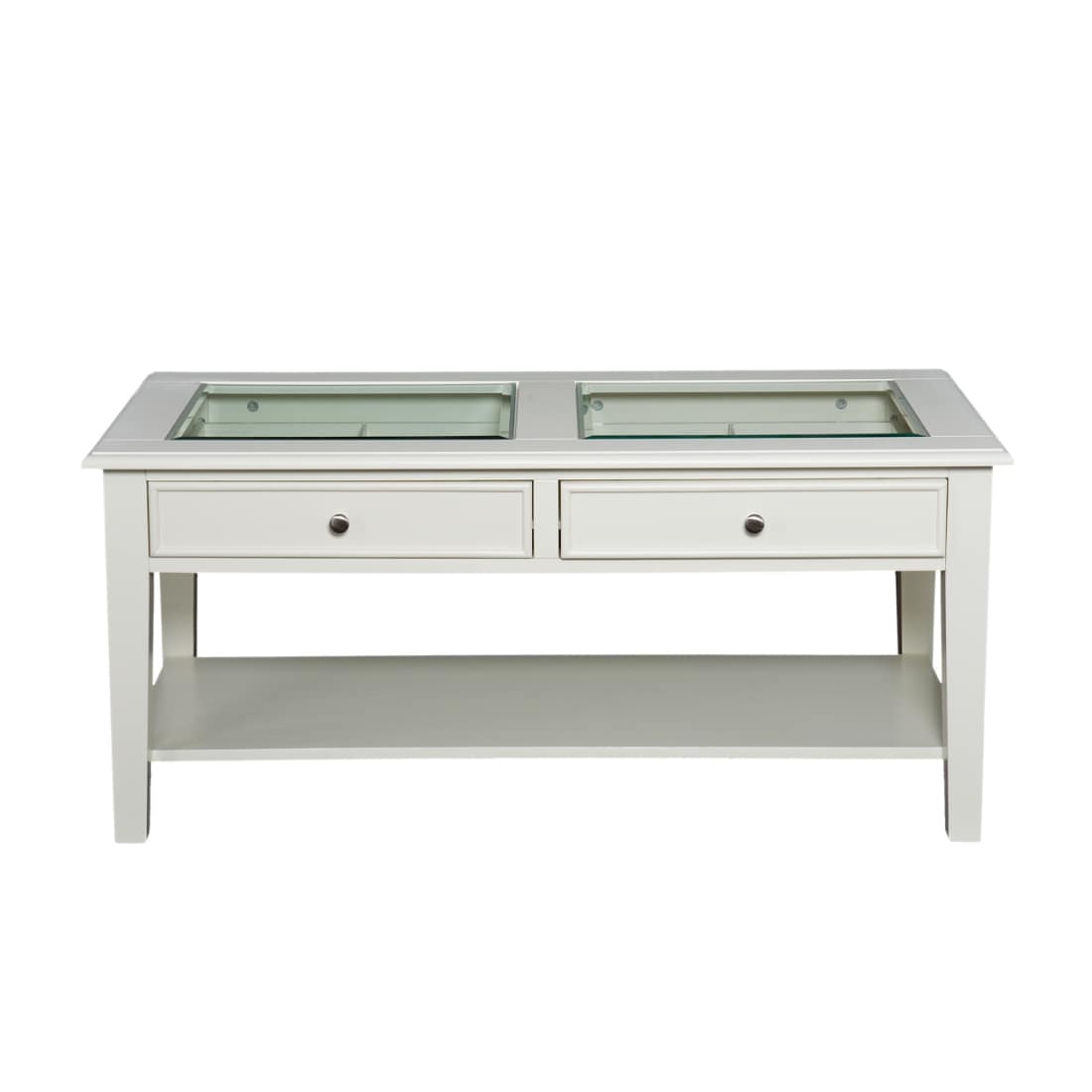 HomeRoots 4000402149 White Glass Modern Coffee Table with Storage
