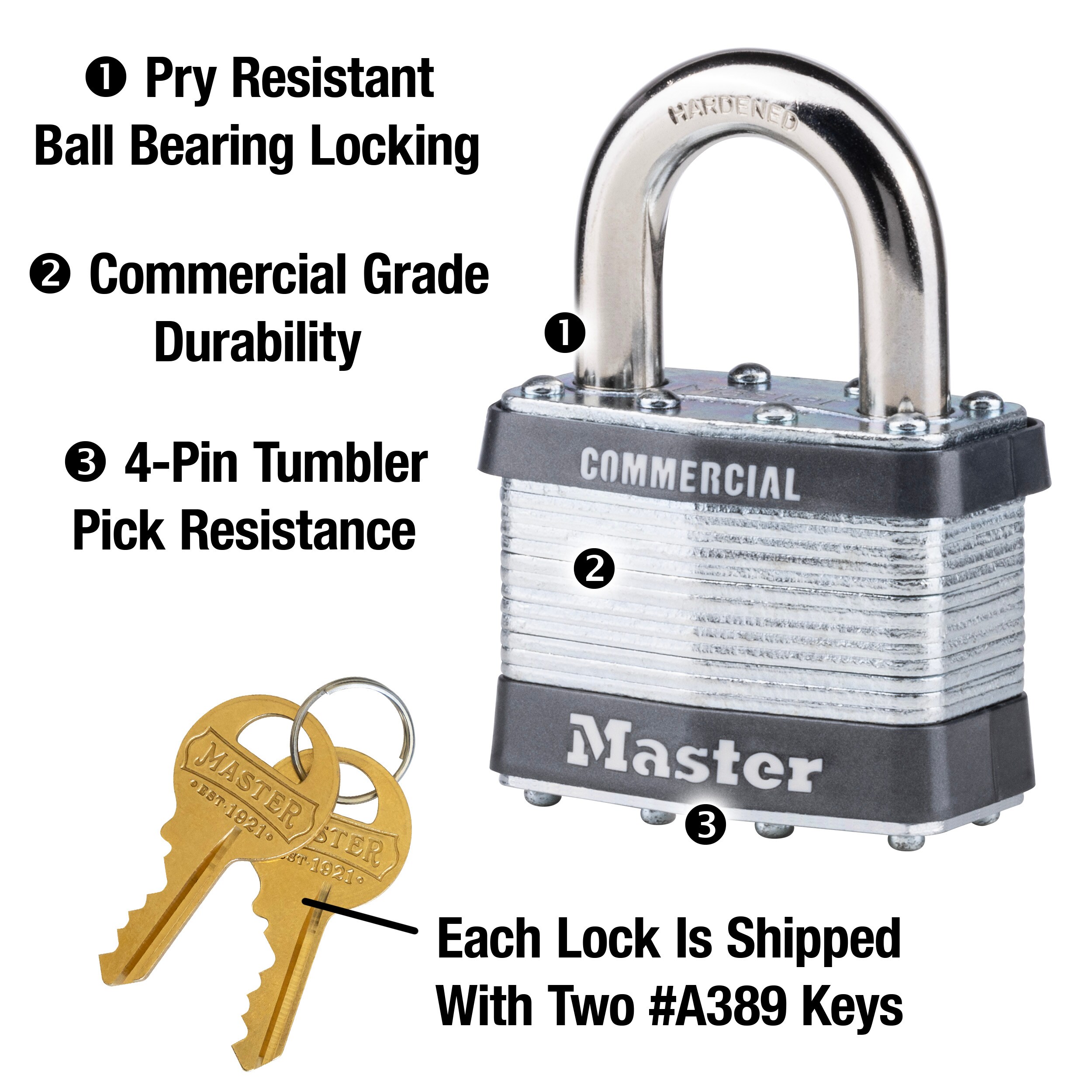 Master Lock Commercial Keyed Padlock, 2-in Wide x 1-in Shackle Keyed Alike  to A389 Key Code in the Padlocks department at