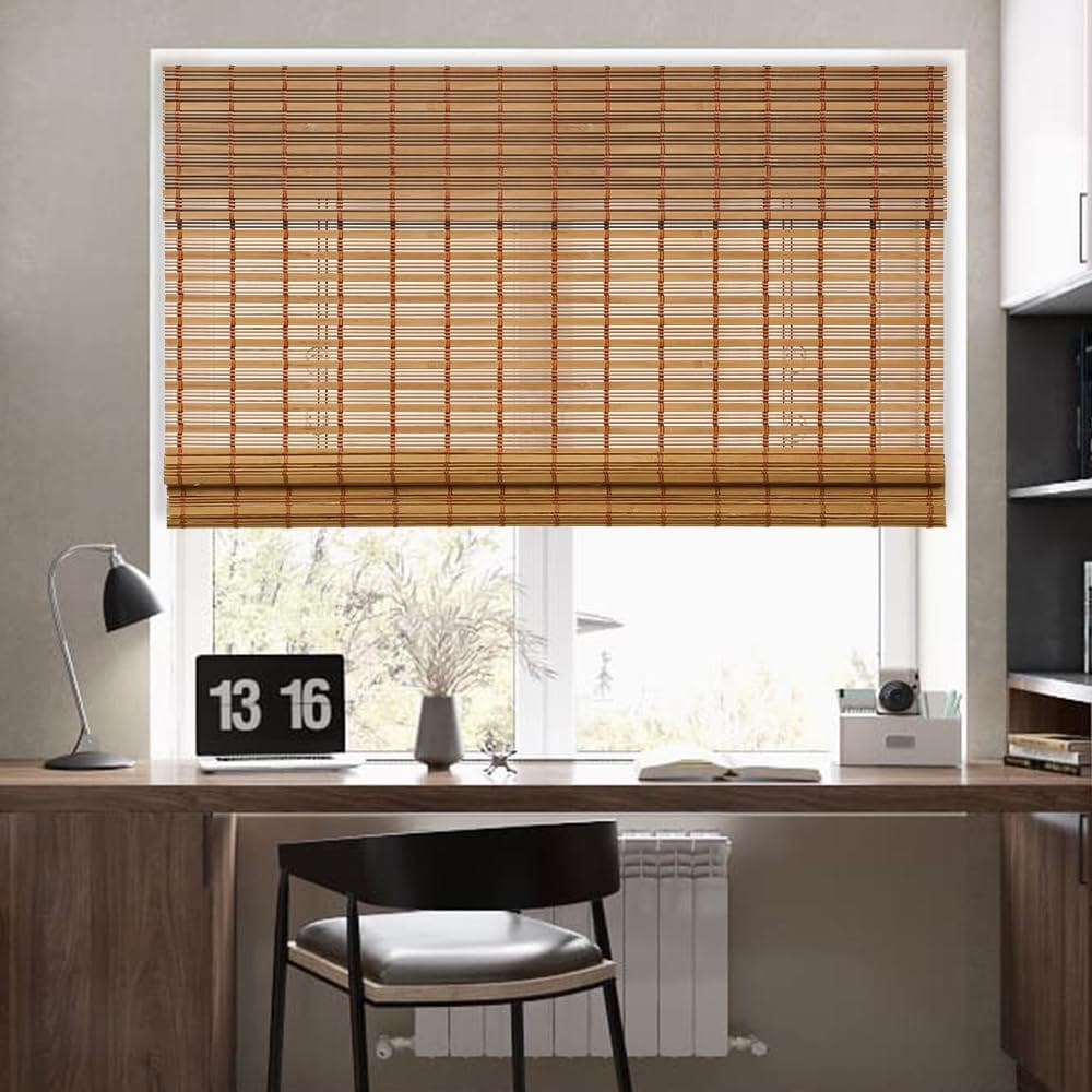 ITOPFOX Cordless Sheer Bamboo Roman Shades with Valance Light Filtering ...