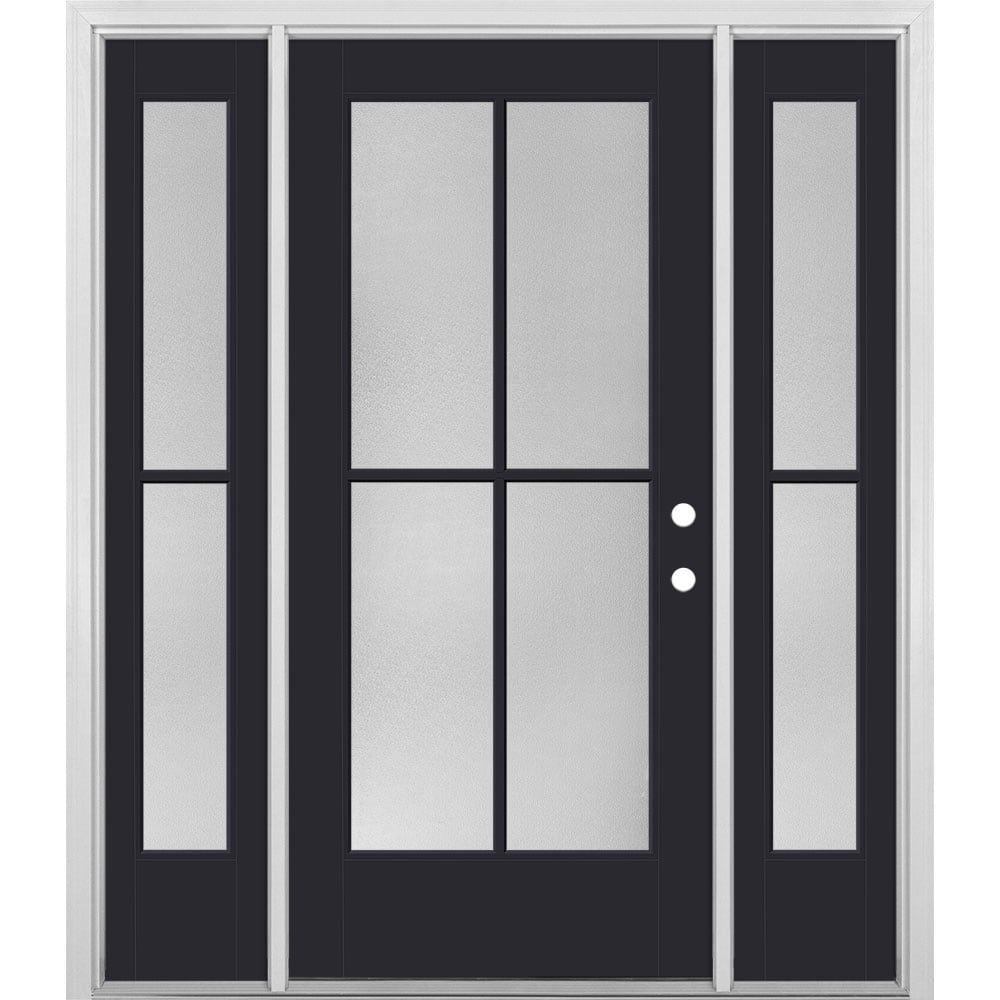 Masonite 1524257 60-in x 80-in x 4-9/16-in Fiberglass Full lite Left-hand inswing Peppercorn Painted Prehung Front Door with Sidelights with Brickmould Insulating core