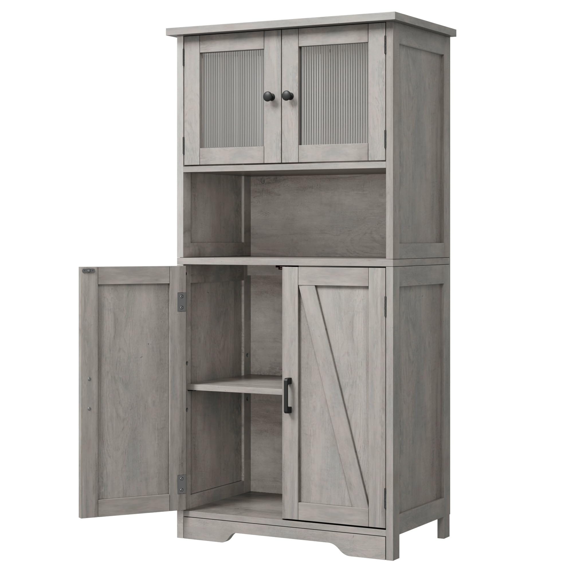 Assile Tall Freestanding Bathroom Storage Cabinet with 4 Doors Adjustable Shelves Modern Cupboard for Pantry