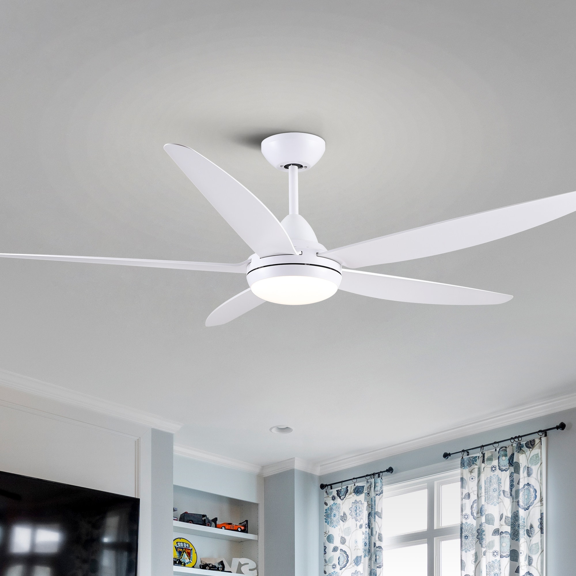 BABOOM BOM-171176-OR 56 In Intergrated LED Ceiling Fan Lighting 56 Color-Changing Integrated LED White with ABS Blades Ceiling Fan With Light - Remote Included ( 5 -Blade )