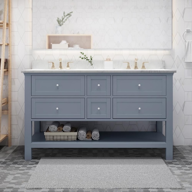 Best Selling Home Decor Douvier 60-in Gray Bathroom Vanity Base Cabinet ...