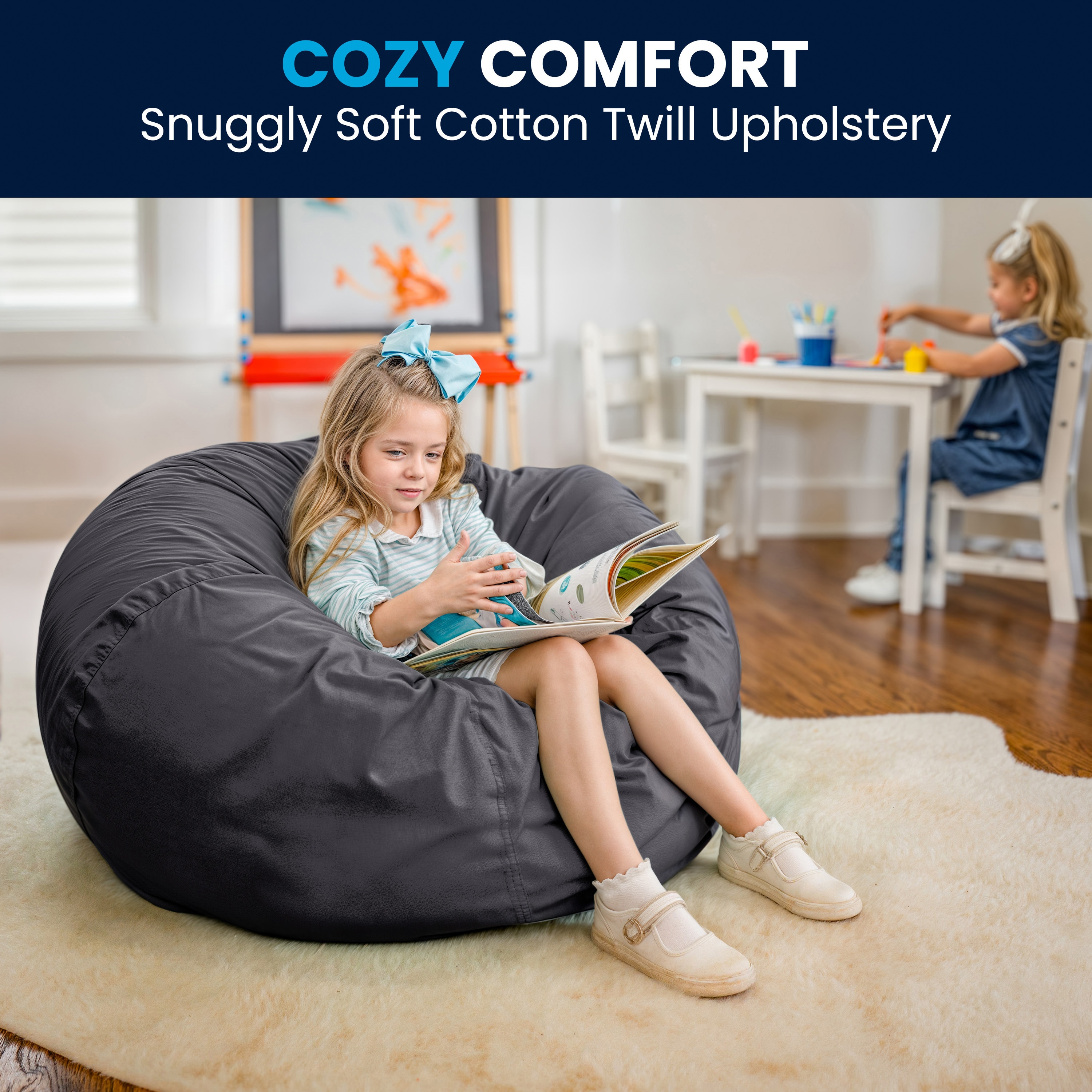 Oversized Gray Bean Bag Chair with Removable Fabric Cover