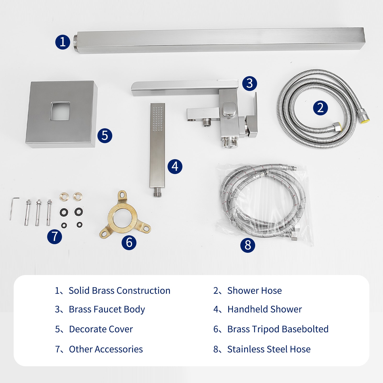 Brushed Nickel Freestanding Waterfall Tub Faucet with Hand Shower