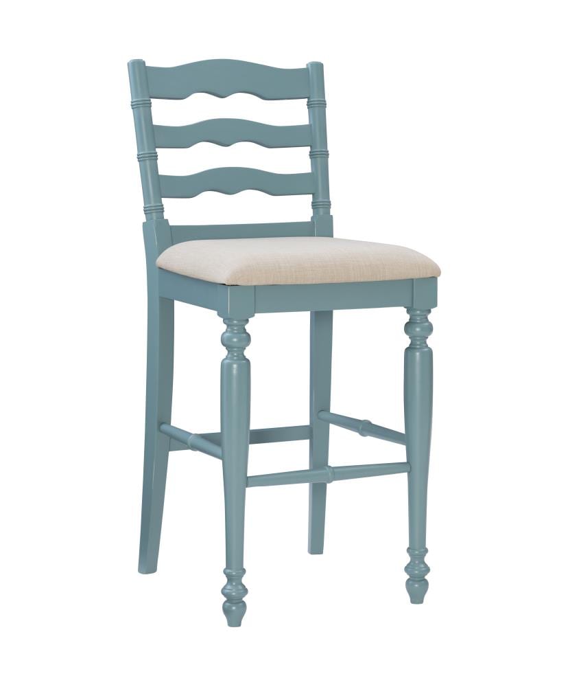 Linon BS004BLU01U Blue 30.0-in H Bar height Square seat Upholstered Wood Bar Stool and Back