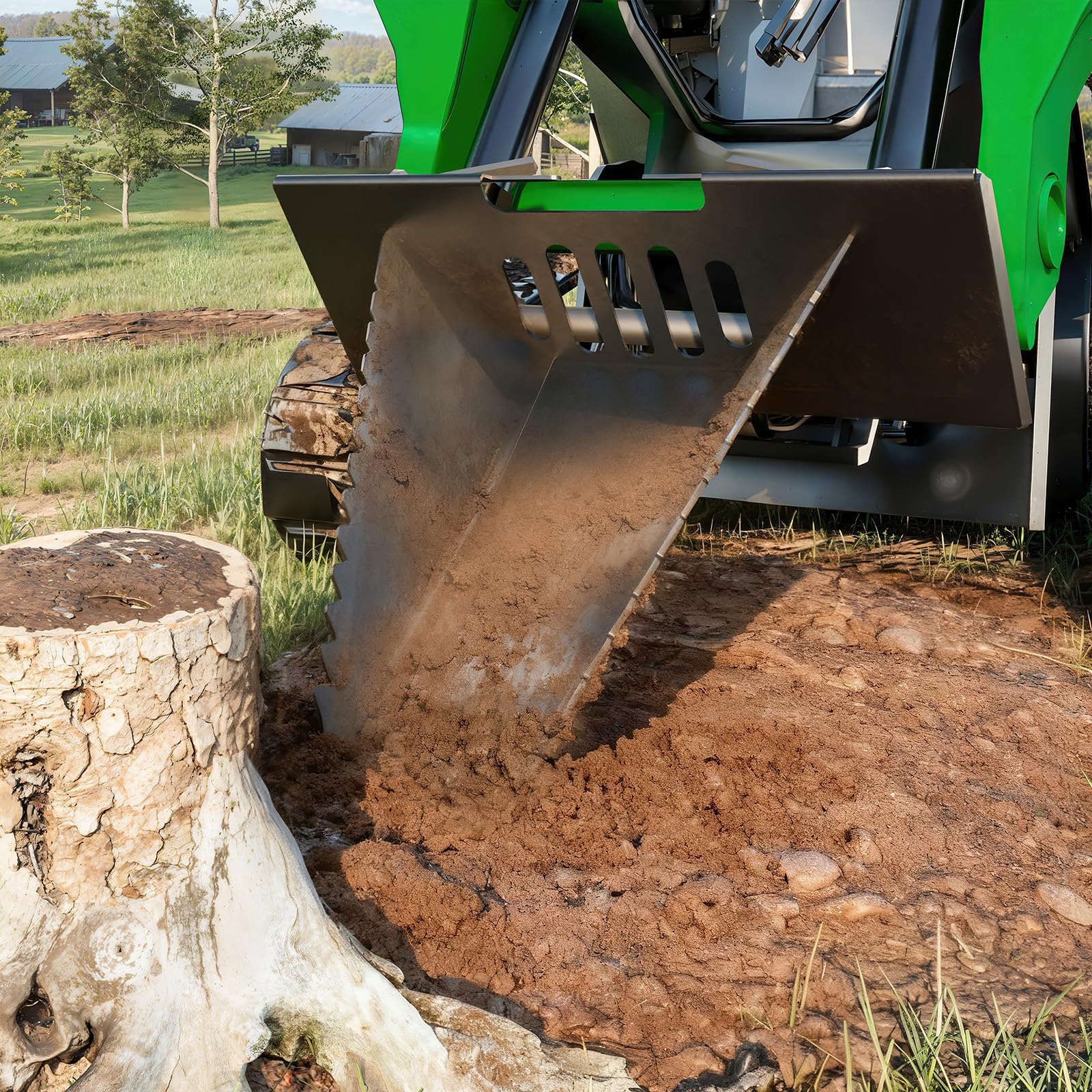 GarveeLife Skid Steer Stump Bucket Attachment Serrated Edge AR400 Steel Tip Quick Tach Mount 45 in Reach HighEfficiency Stump Root Removal for Land Clearing Black #ICY5555445