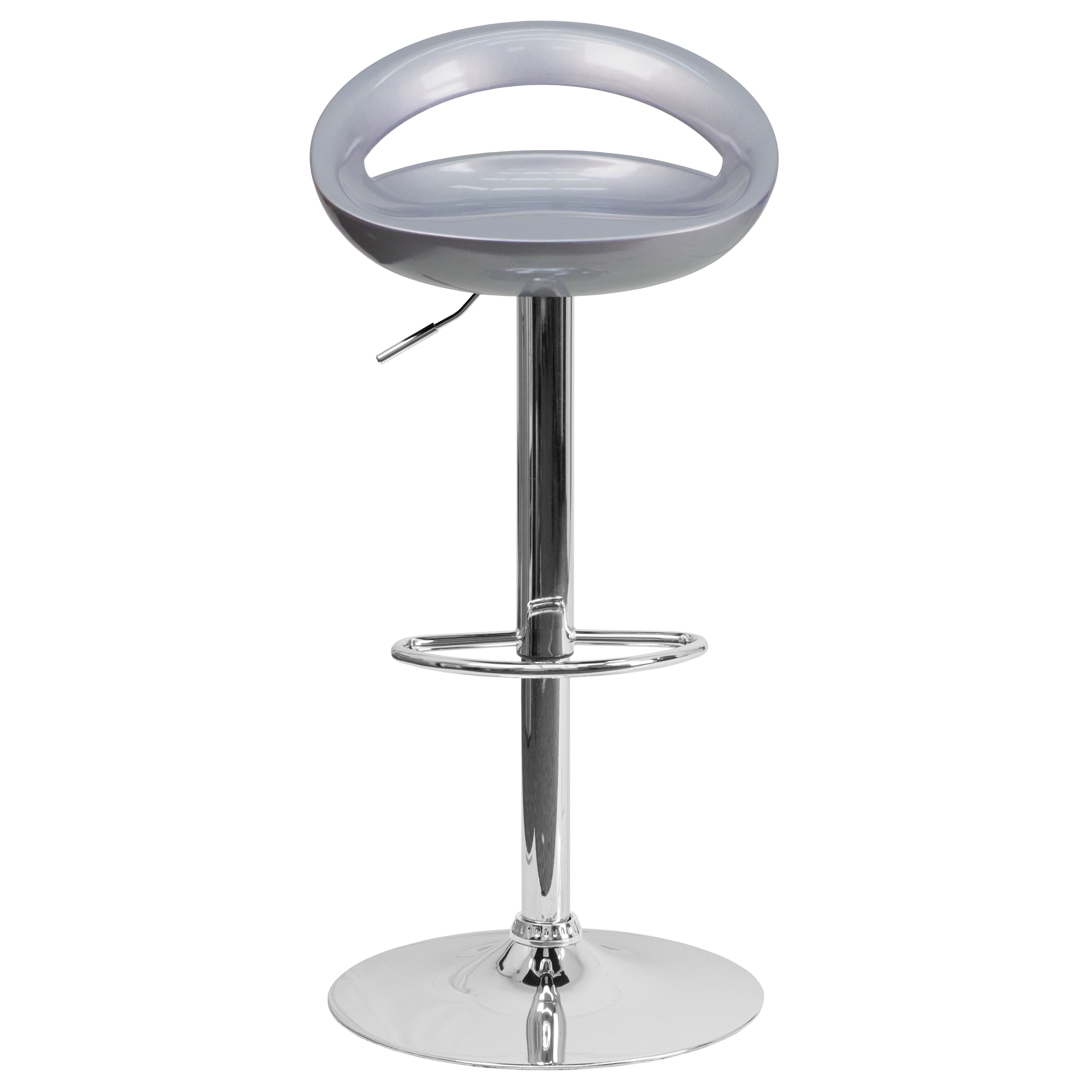 Sleek Silver Swivel Adjustable Height Backless Barstool