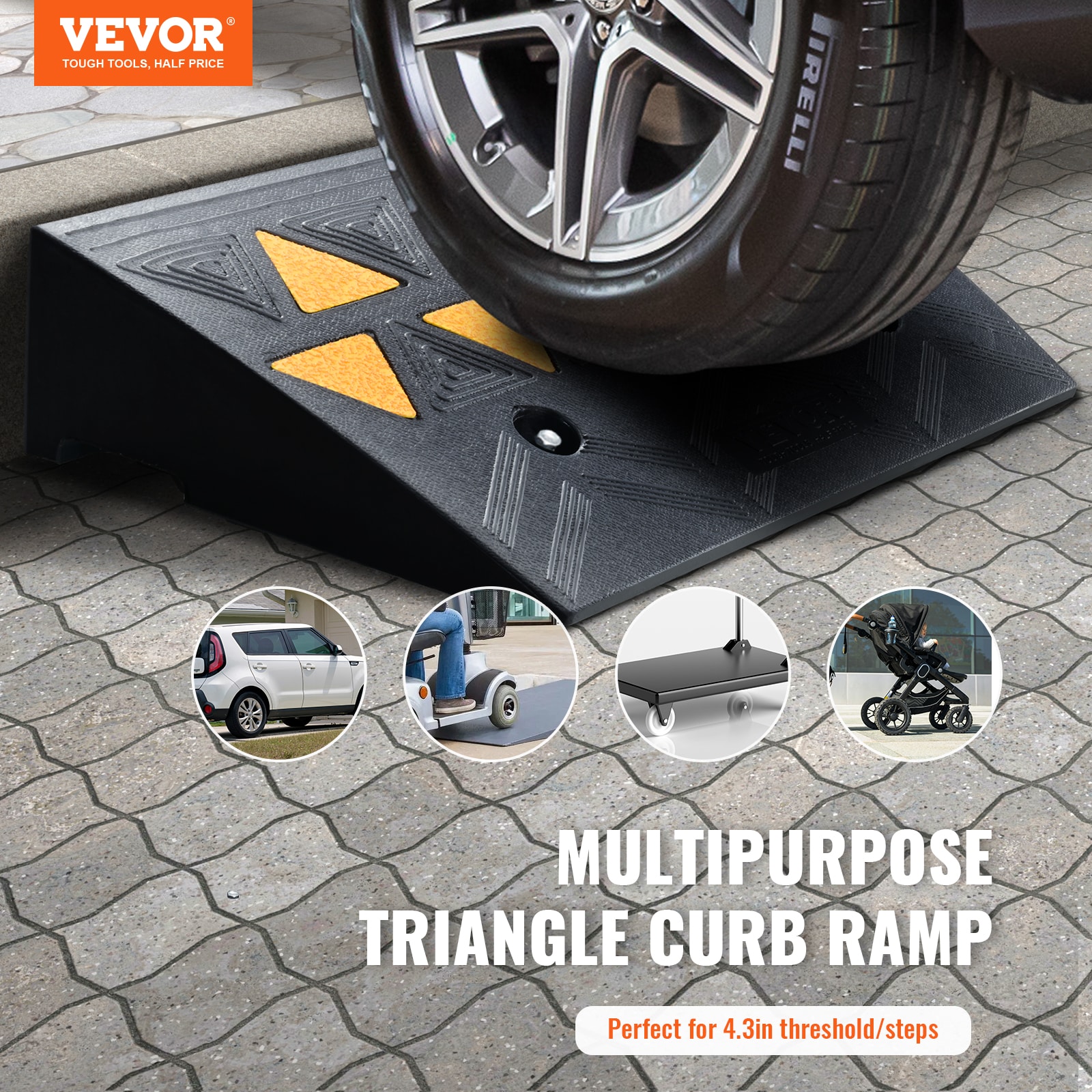 VEVOR Rubber Curb Ramp 2 Pack, 4.3 Rise Height Heavy Duty 33069 lbs 15 ...