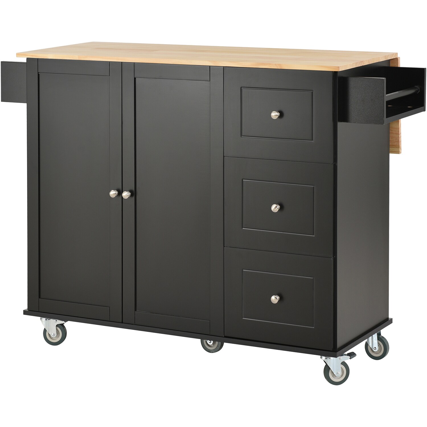 SINOFURN Black Mdf Base with Wood Top Rolling Kitchen Cart (29.5-in x ...