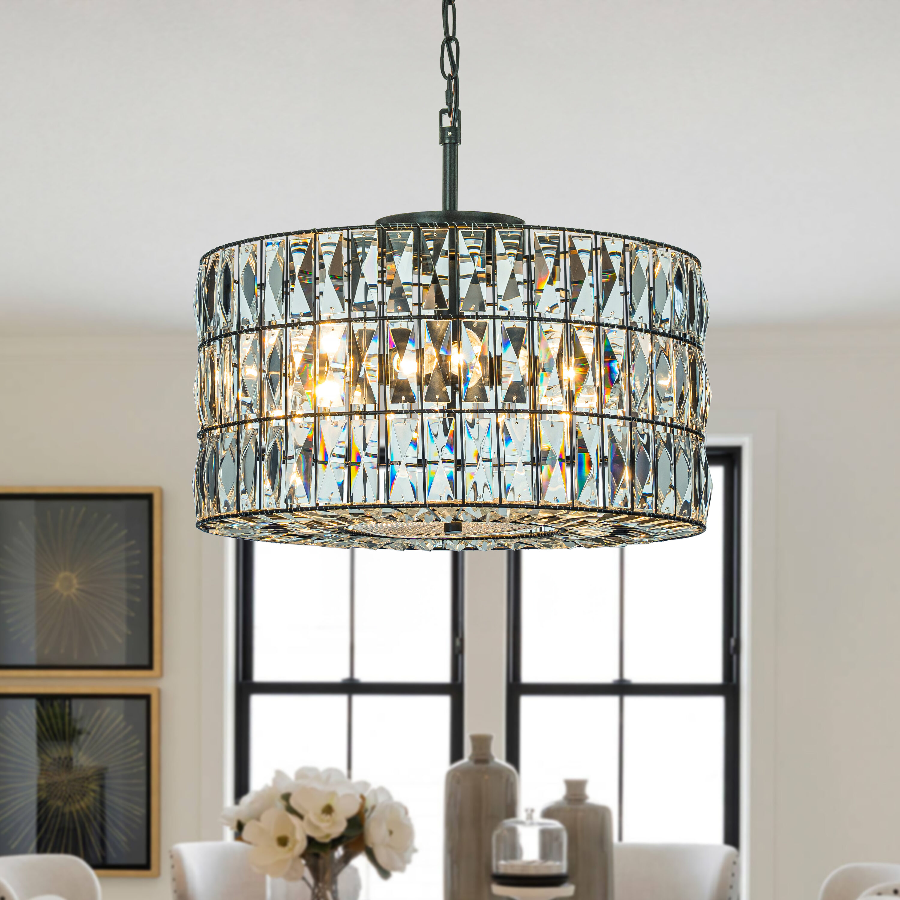 AloaDecor Lighting L7153D50MB01A 4 -Light Matte Black Modern/contemporary Crystal For Use in Bedrooms, Dining Rooms, Foyers, Kitchens, Living Rooms Chandelier