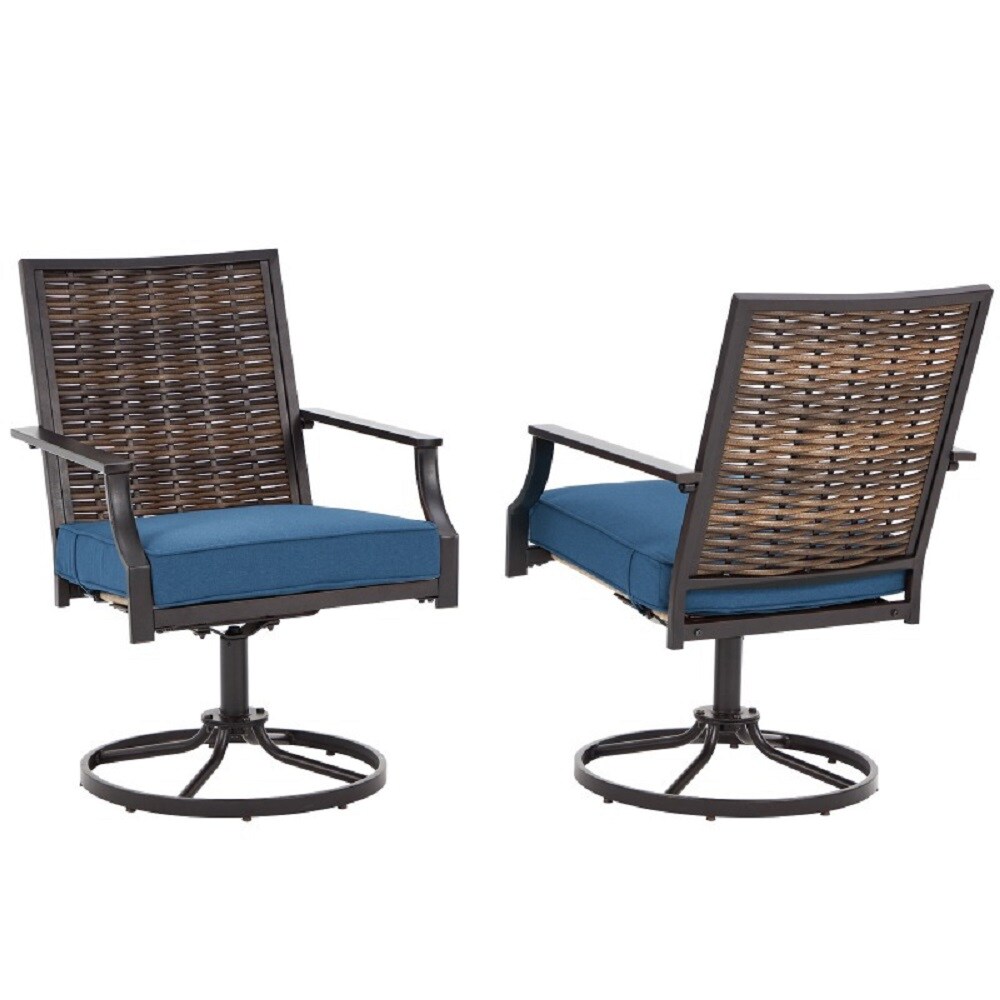 EROMMY LYOT105BU Chair Set of 2 Wicker blue Steel Frame Swivel Conversation Chair with Blue Cushioned Seat