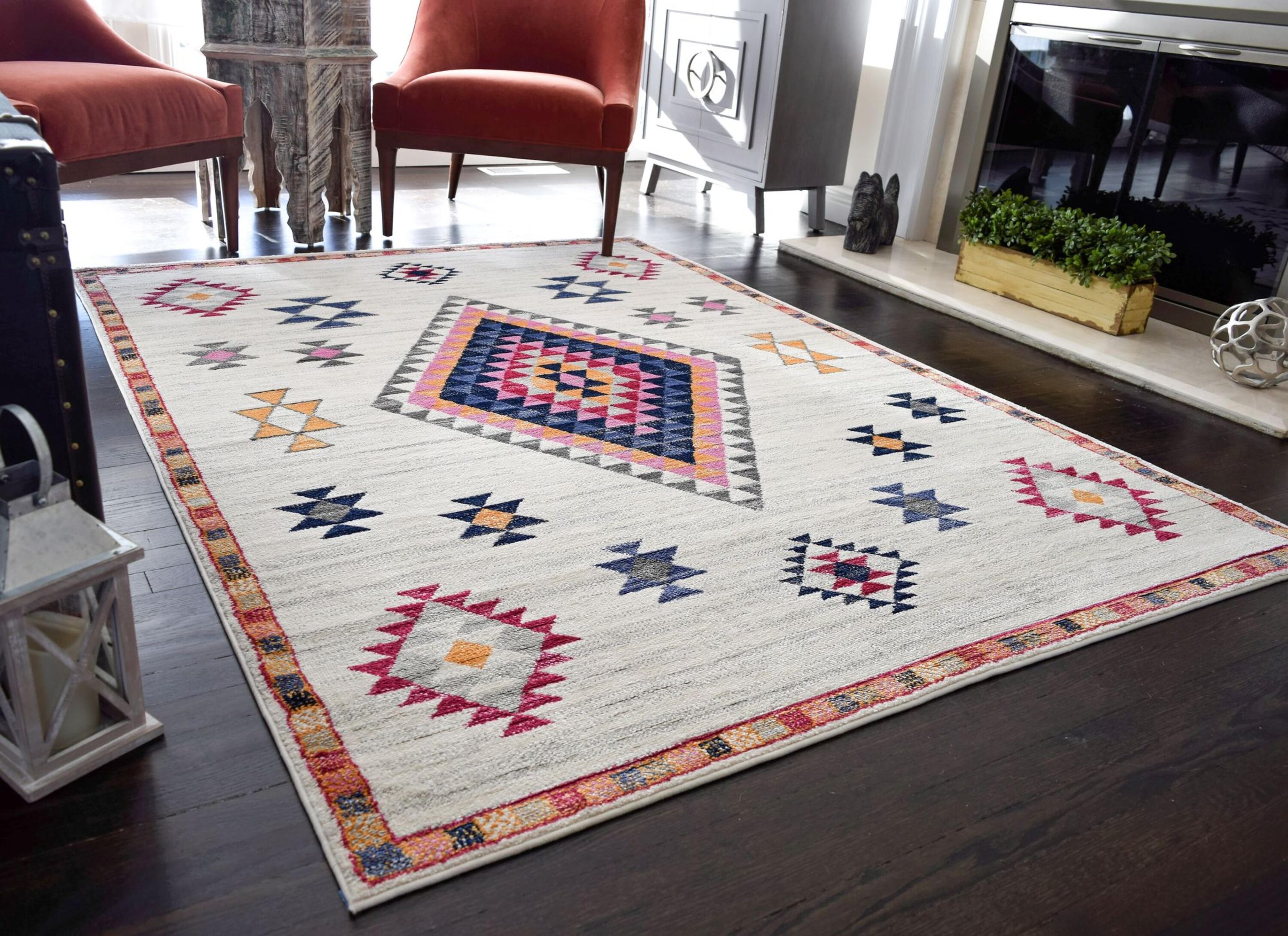 Sahara Ivory and Multicolor Tribal Runner Rug
