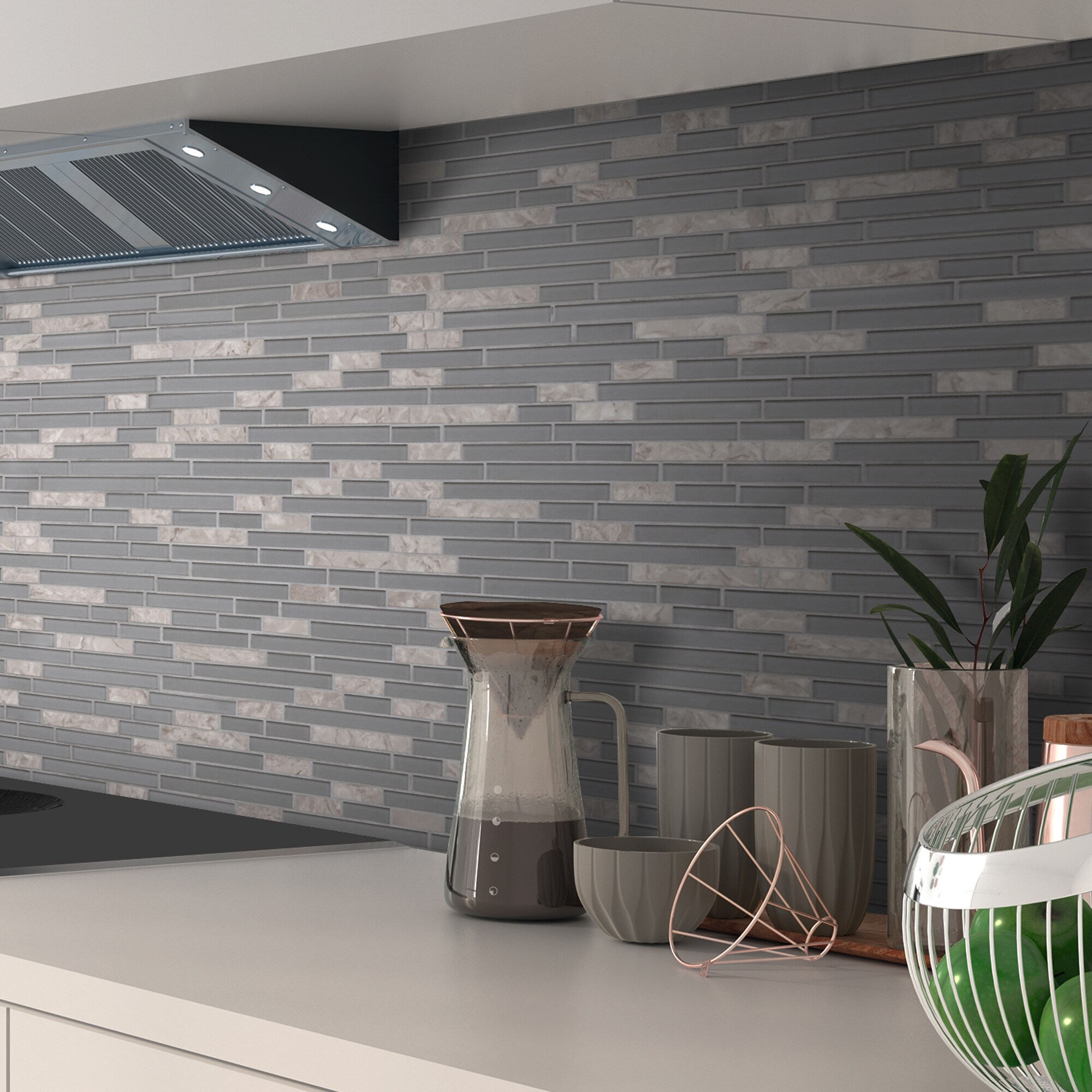Gray and Black Glass Stone Mosaic Tile 12" x 12"