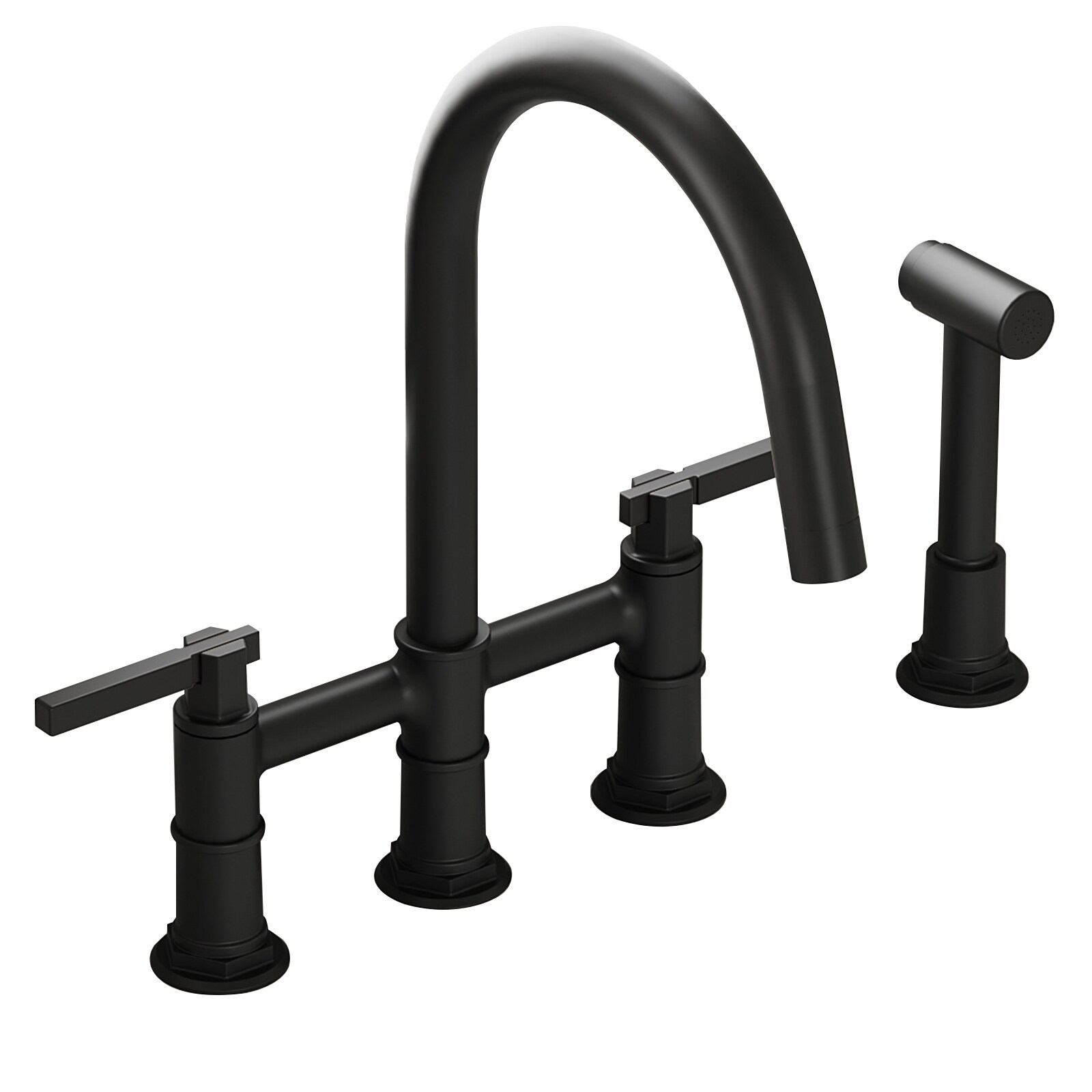 BWE C-4082-B Matte Black Double Handle Deck-mount Bridge Kitchen Faucet