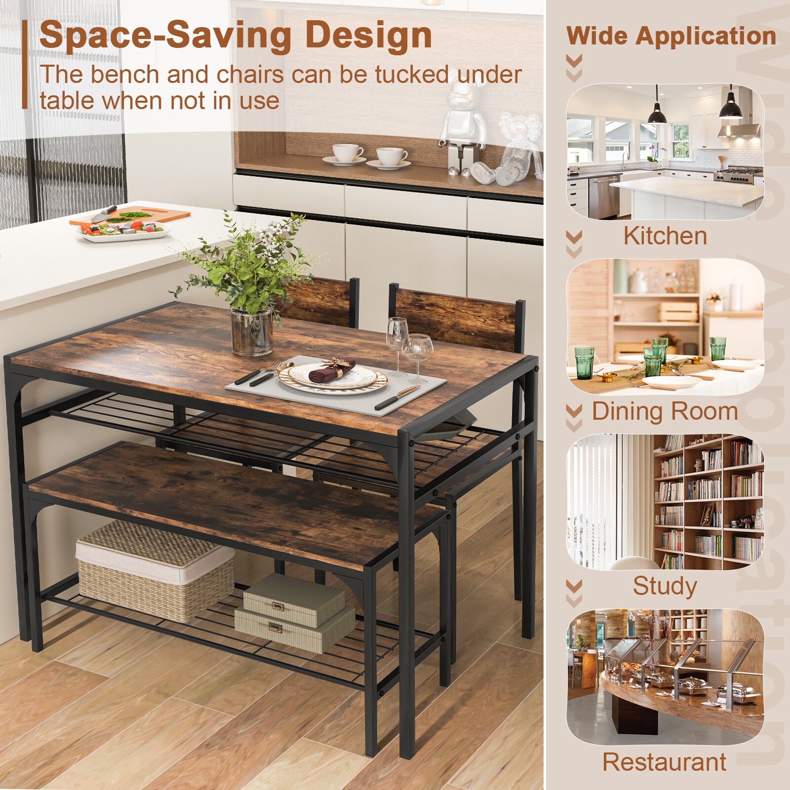Slickblue 4PC- Industrial Dining Room Set with Rectangular Table (Seats ...