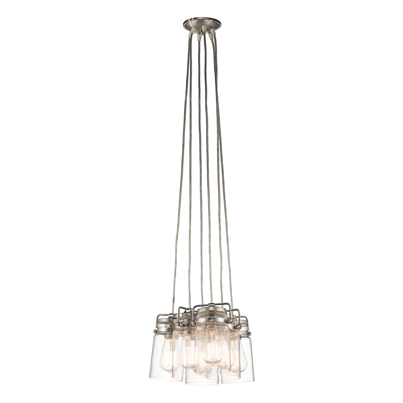 Kichler 42877NI Brinley 6 -Light Brushed Nickel Transitional Clear glass Jar Medium Hanging Pendant light